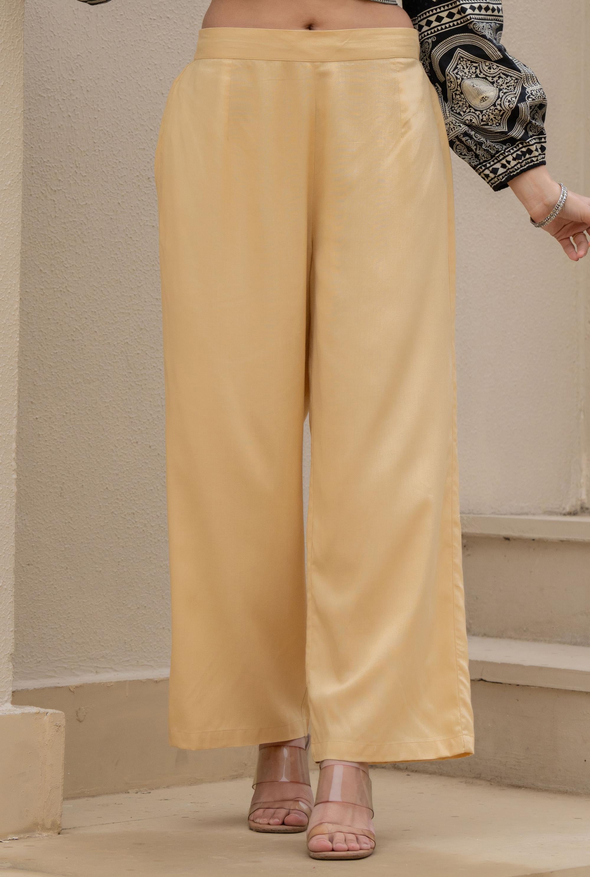 Gold Solid Viscose Palazzo Pants