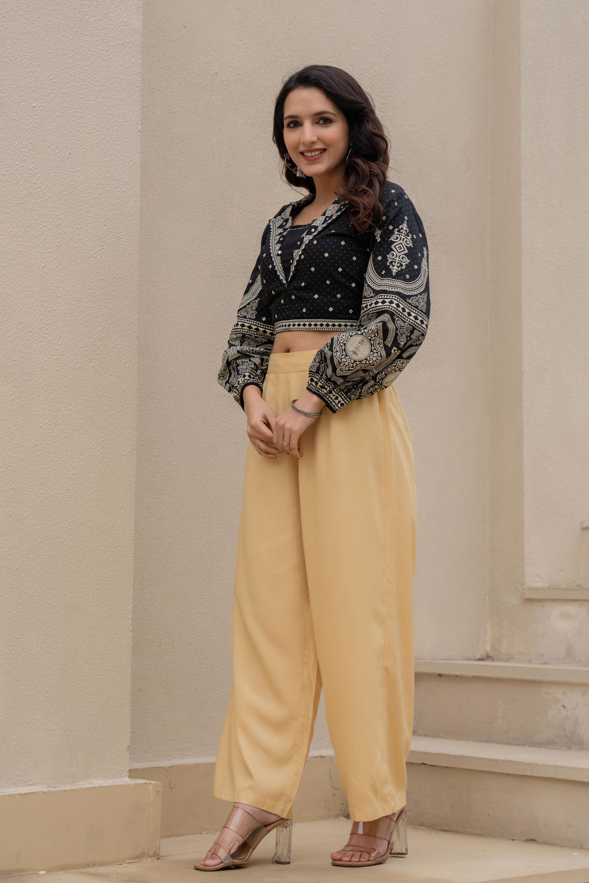 Gold Solid Viscose Palazzo Pants