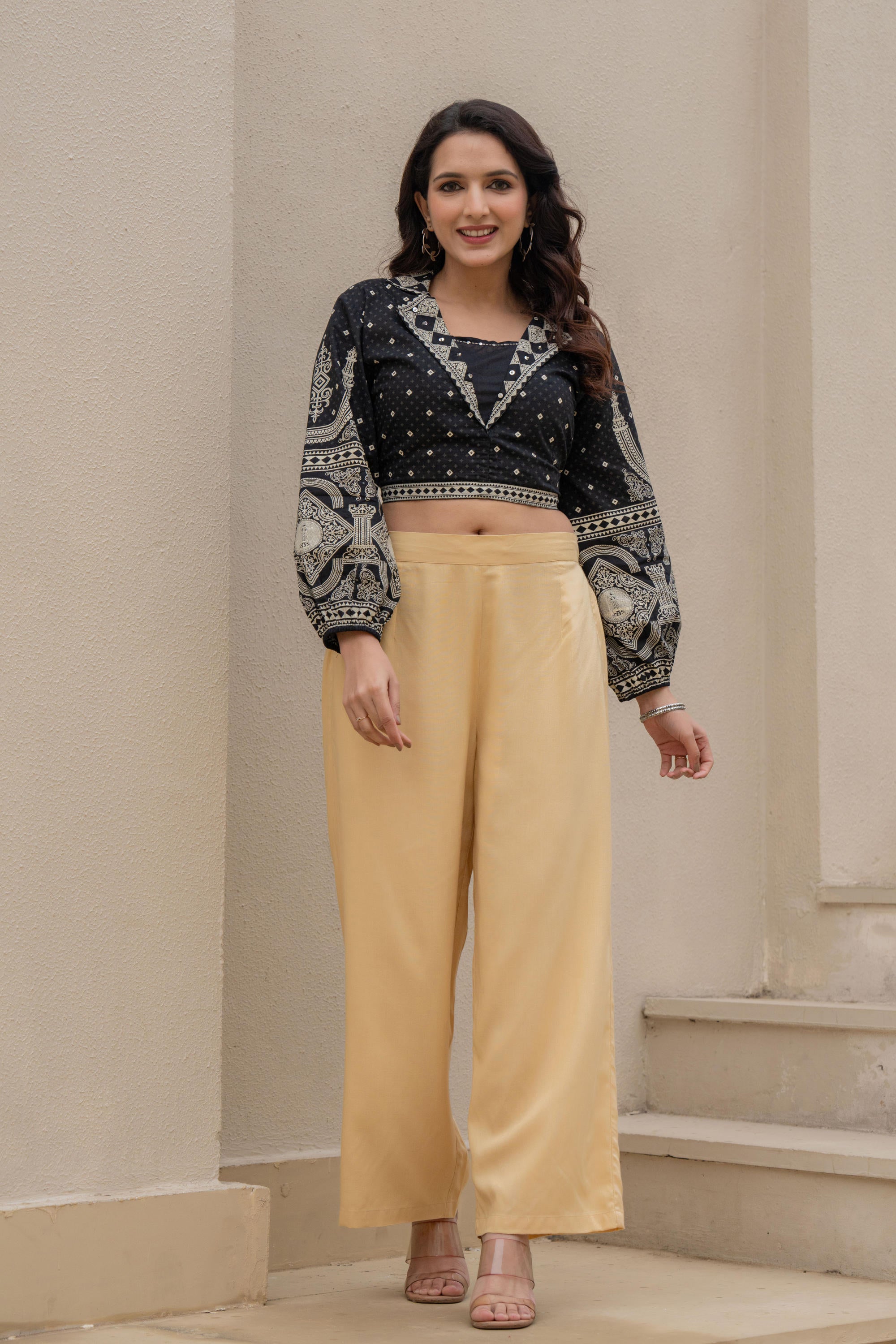Gold Solid Viscose Palazzo Pants