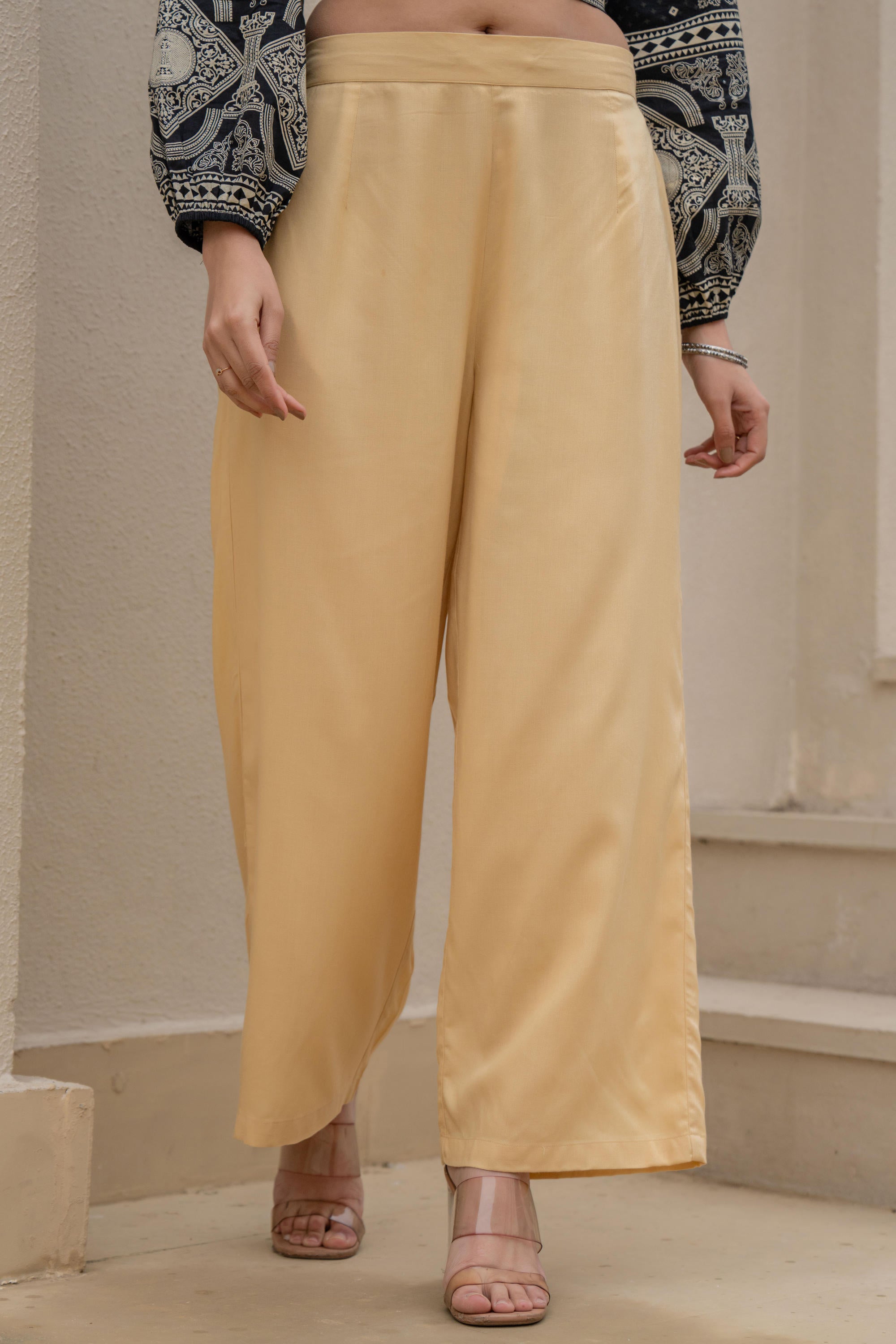 Gold Solid Viscose Palazzo Pants