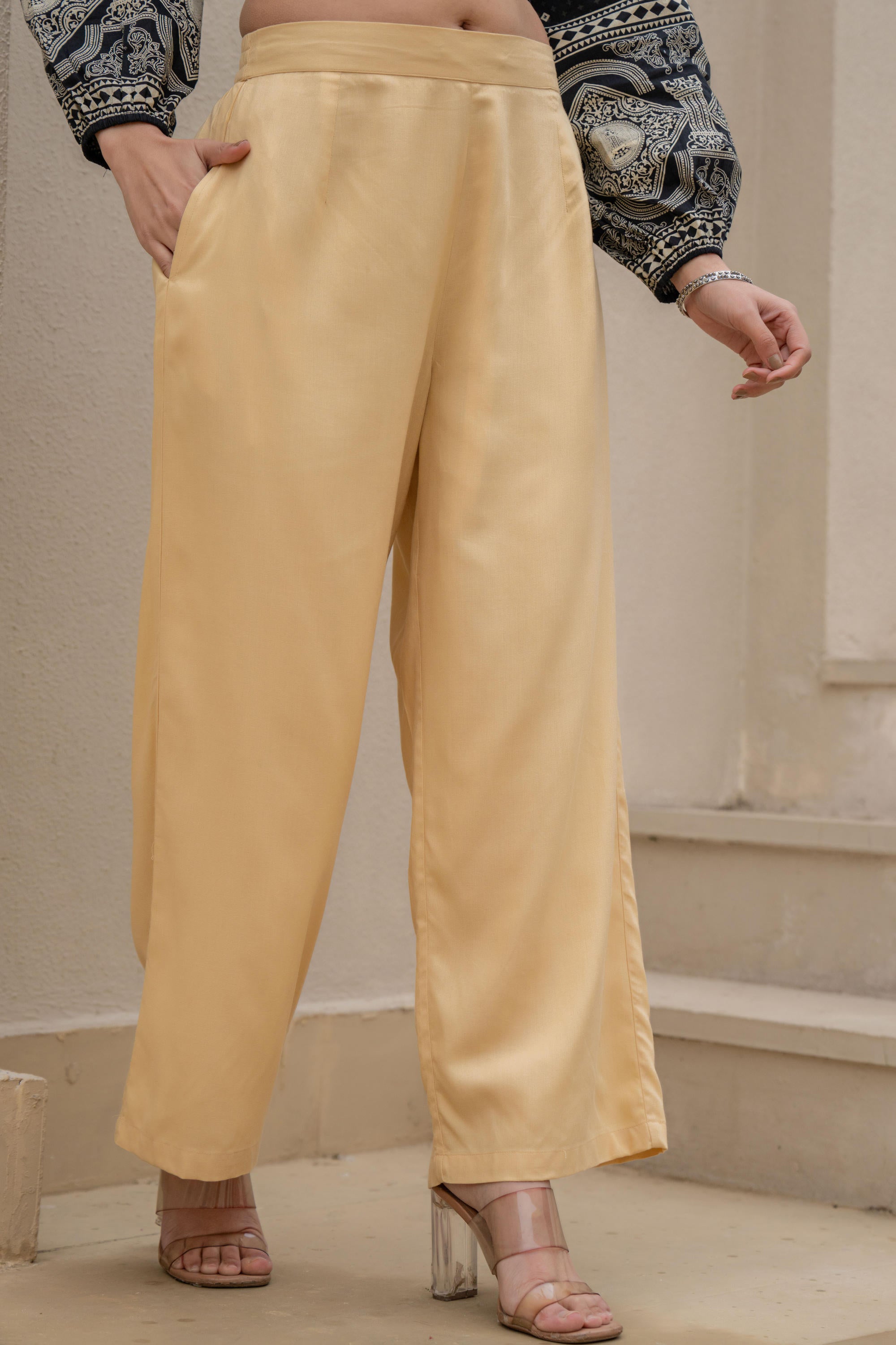 Gold Solid Viscose Palazzo Pants
