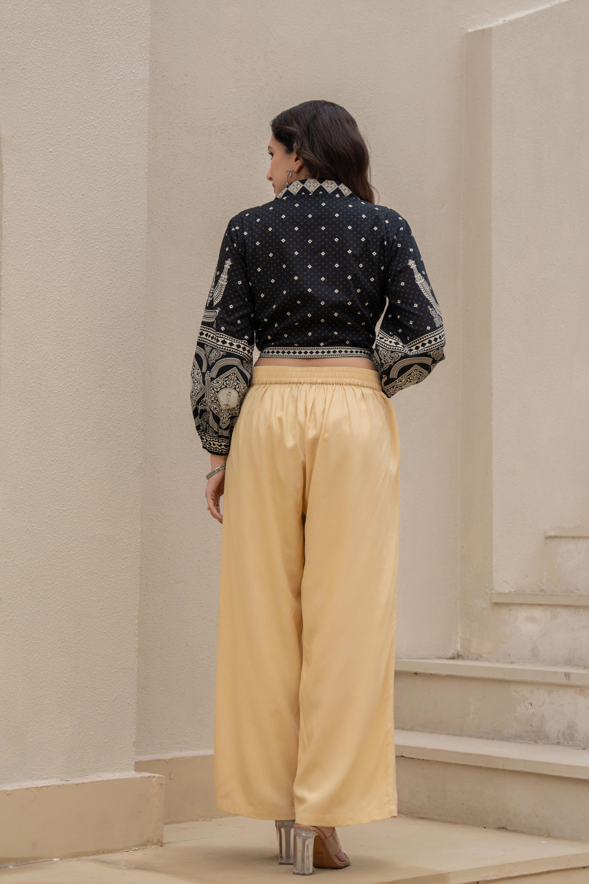 Gold Solid Viscose Palazzo Pants