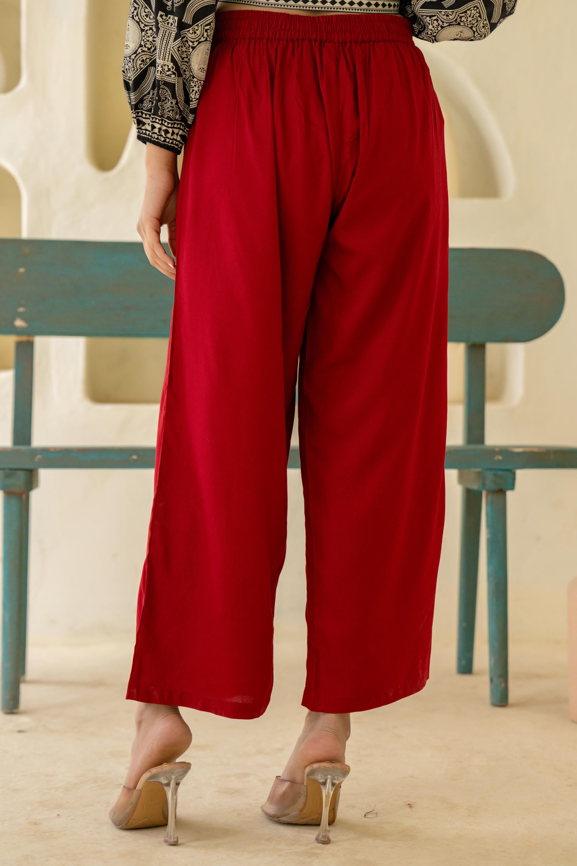 Maroon Solid Viscose Palazzo Pants