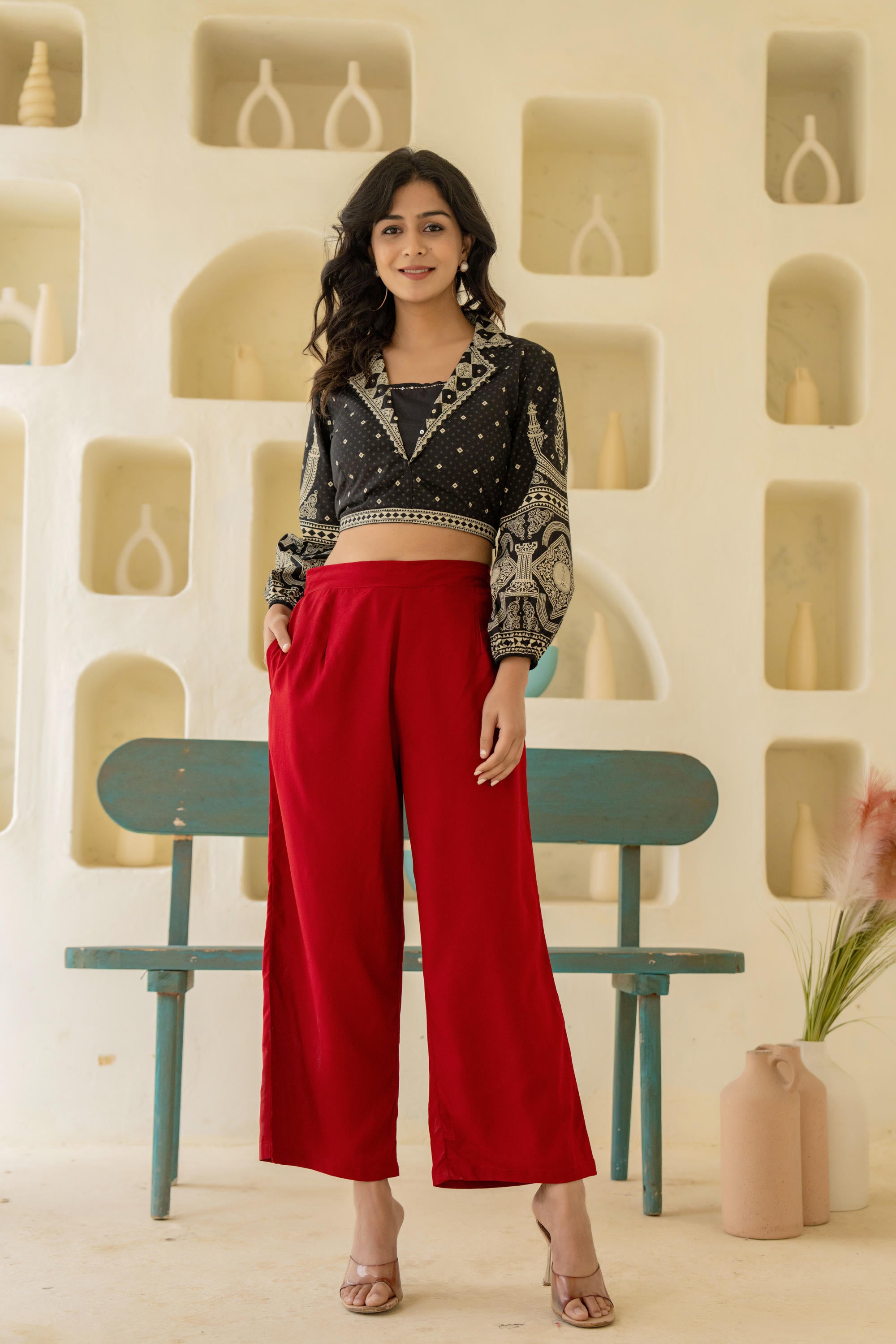Maroon Solid Viscose Palazzo Pants