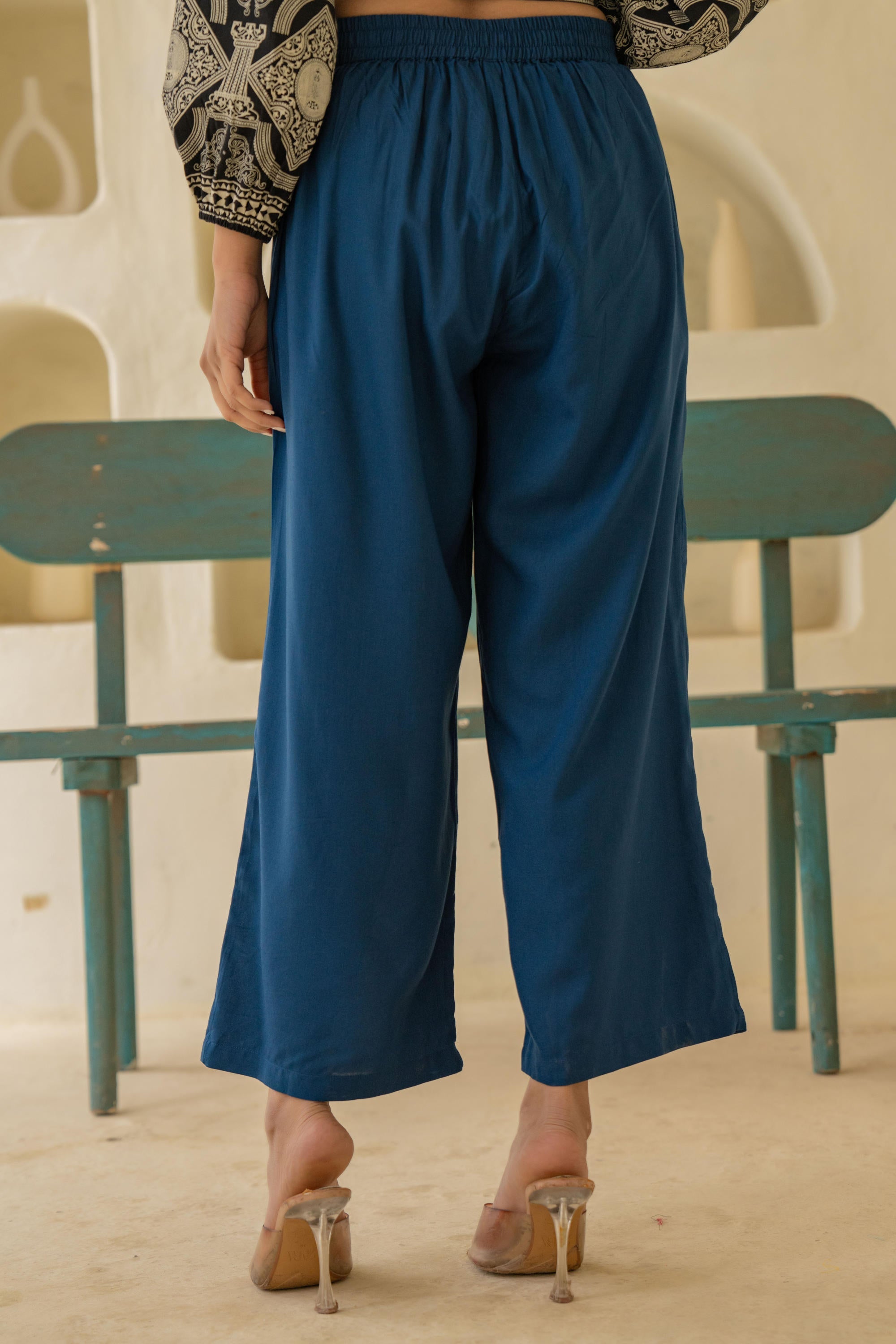 Navy Solid Viscose Palazzo Pants