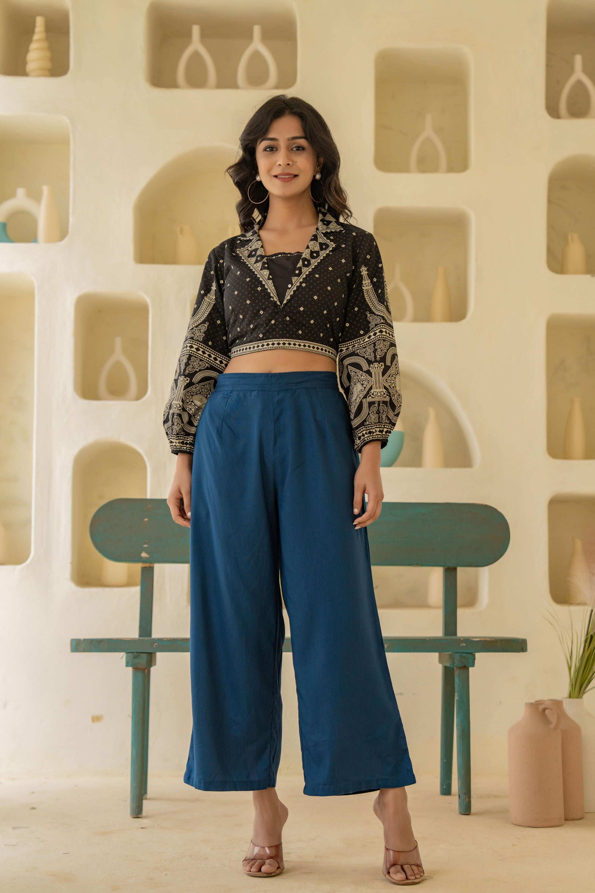 Navy Solid Viscose Palazzo Pants
