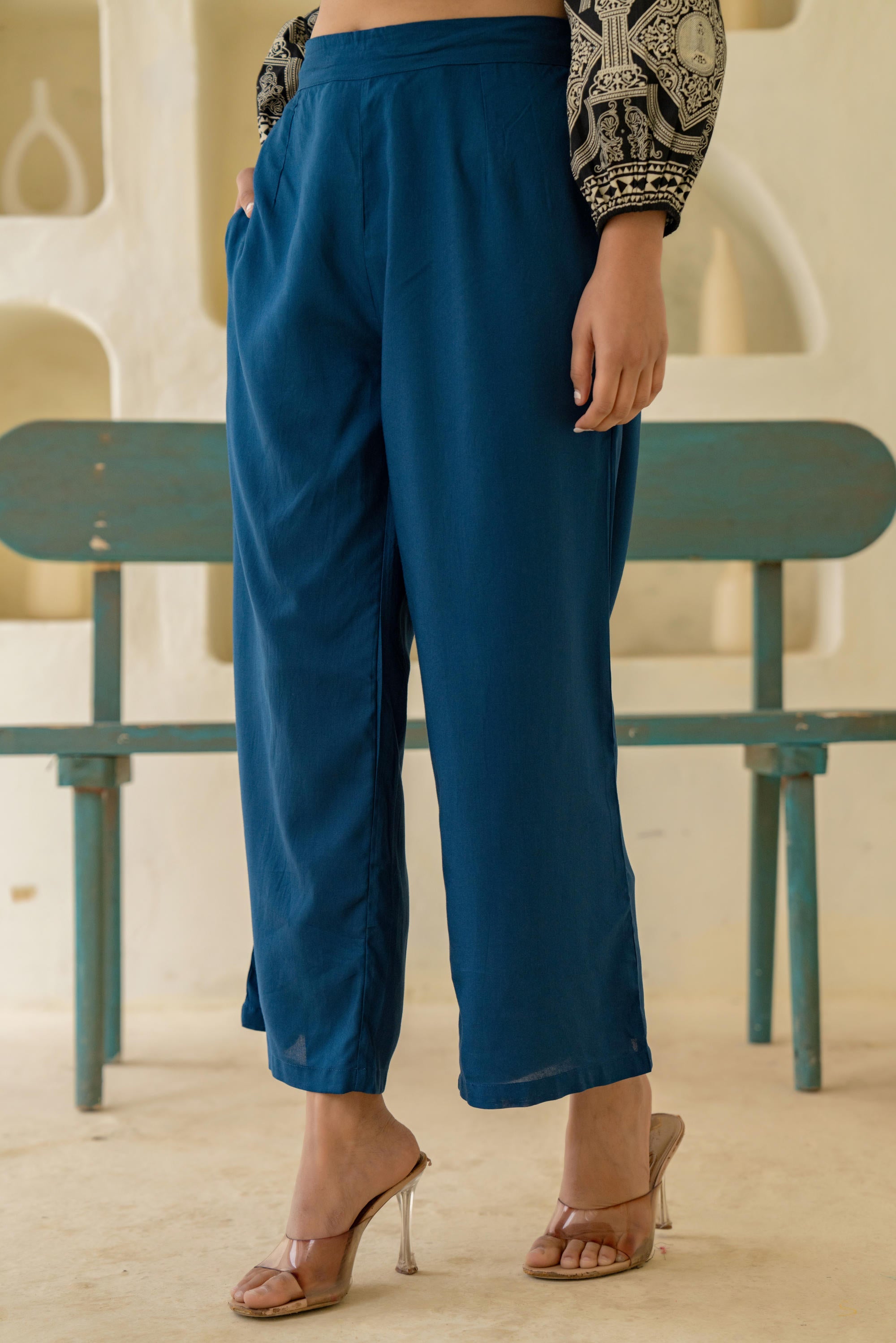 Navy Solid Viscose Palazzo Pants