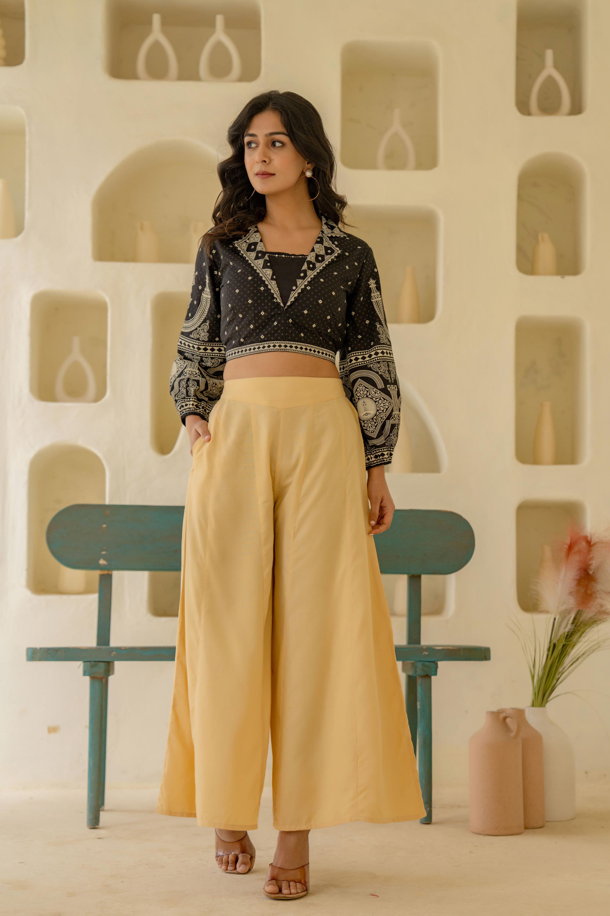 Gold Solid Viscose Palazzo Pants