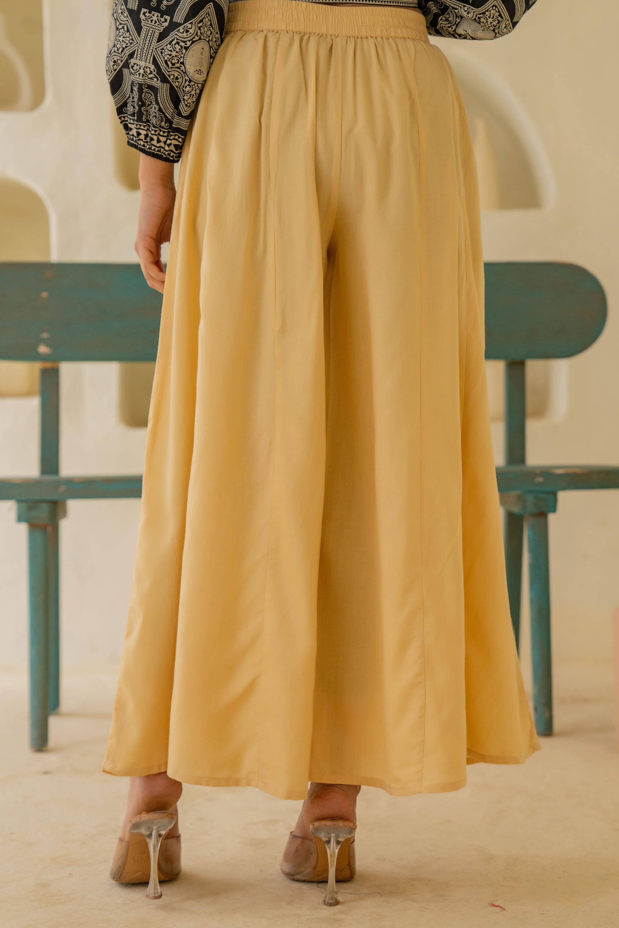 Gold Solid Viscose Palazzo Pants