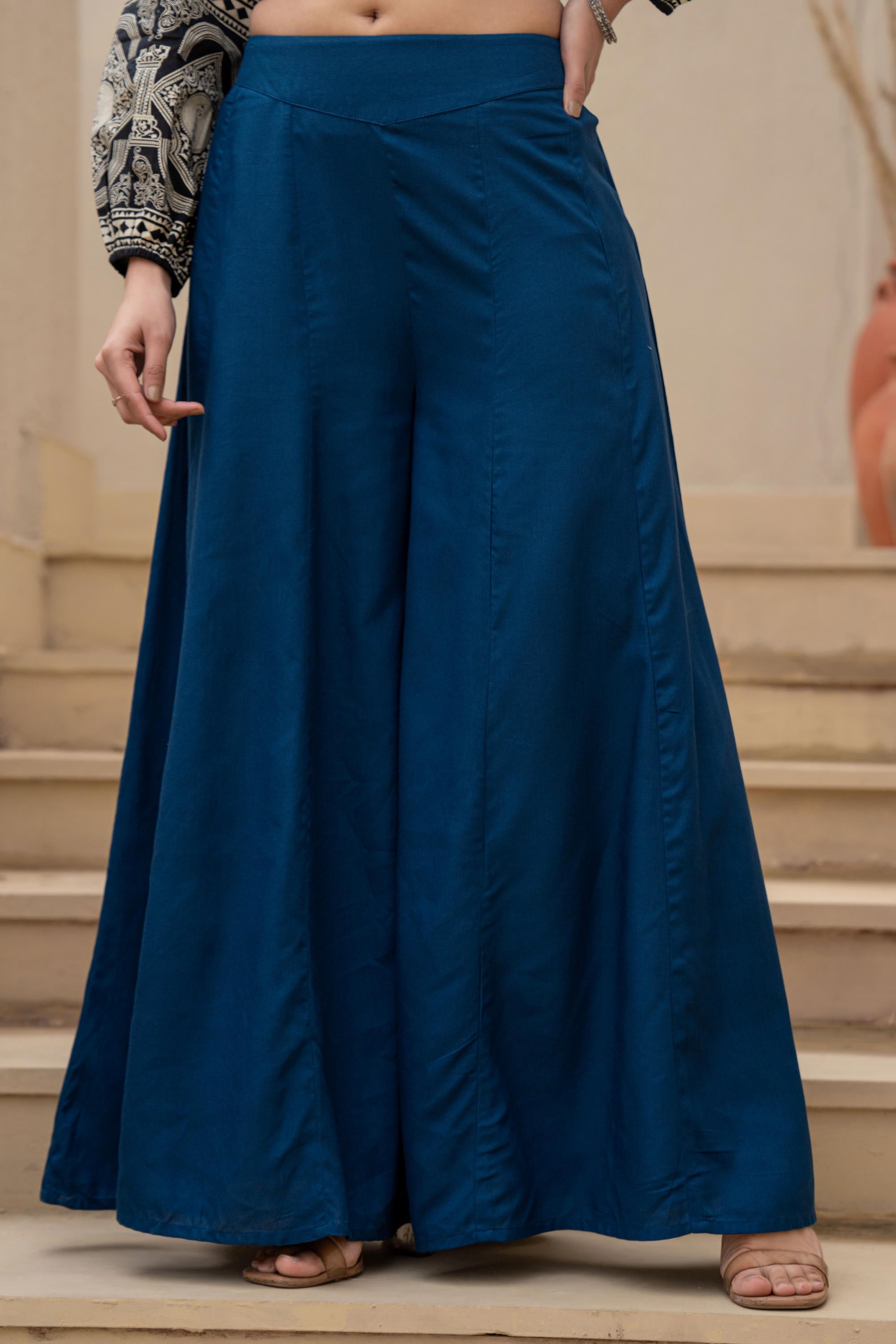 Navy Solid Viscose Palazzo Pants