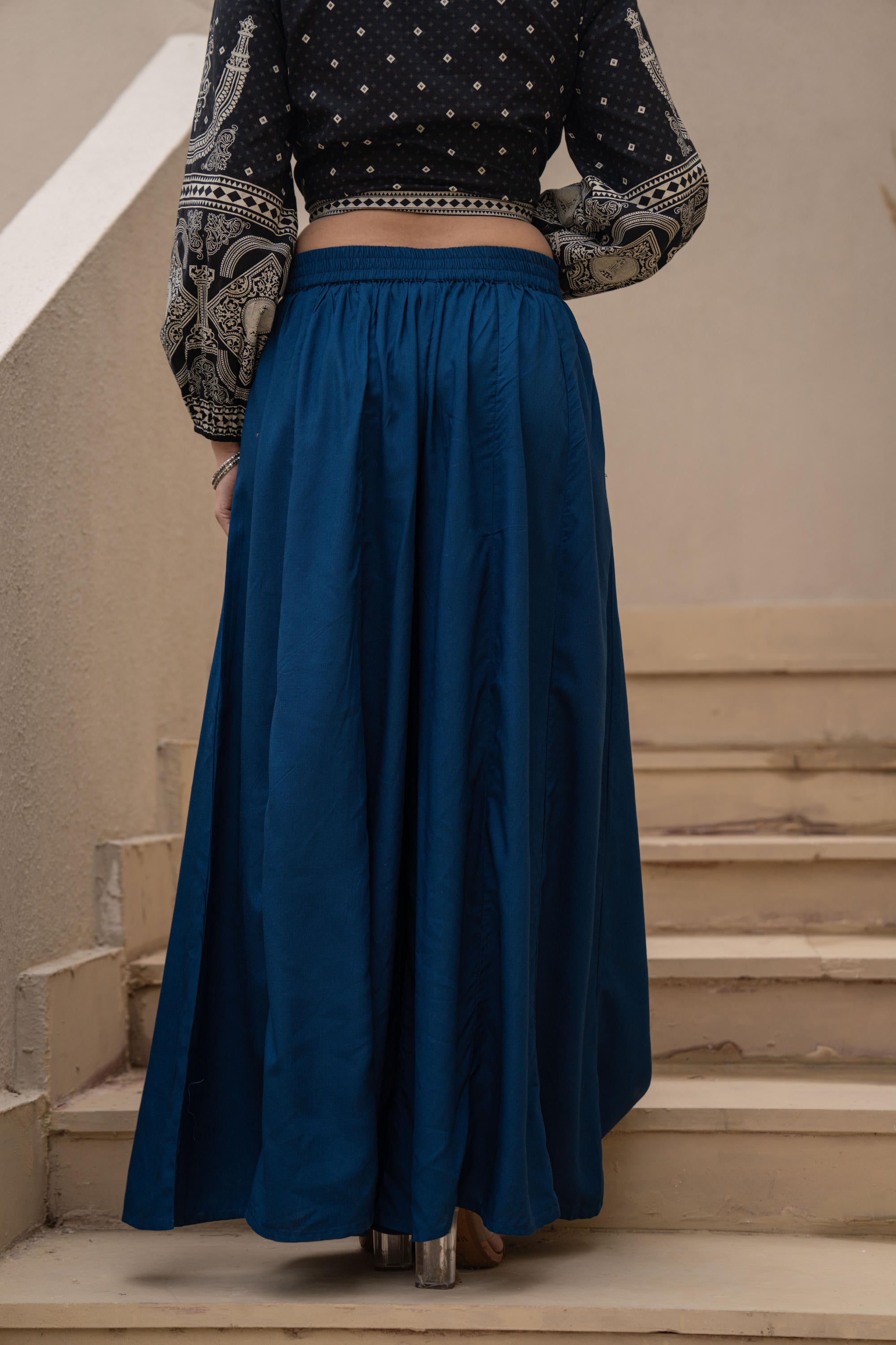 Navy Solid Viscose Palazzo Pants