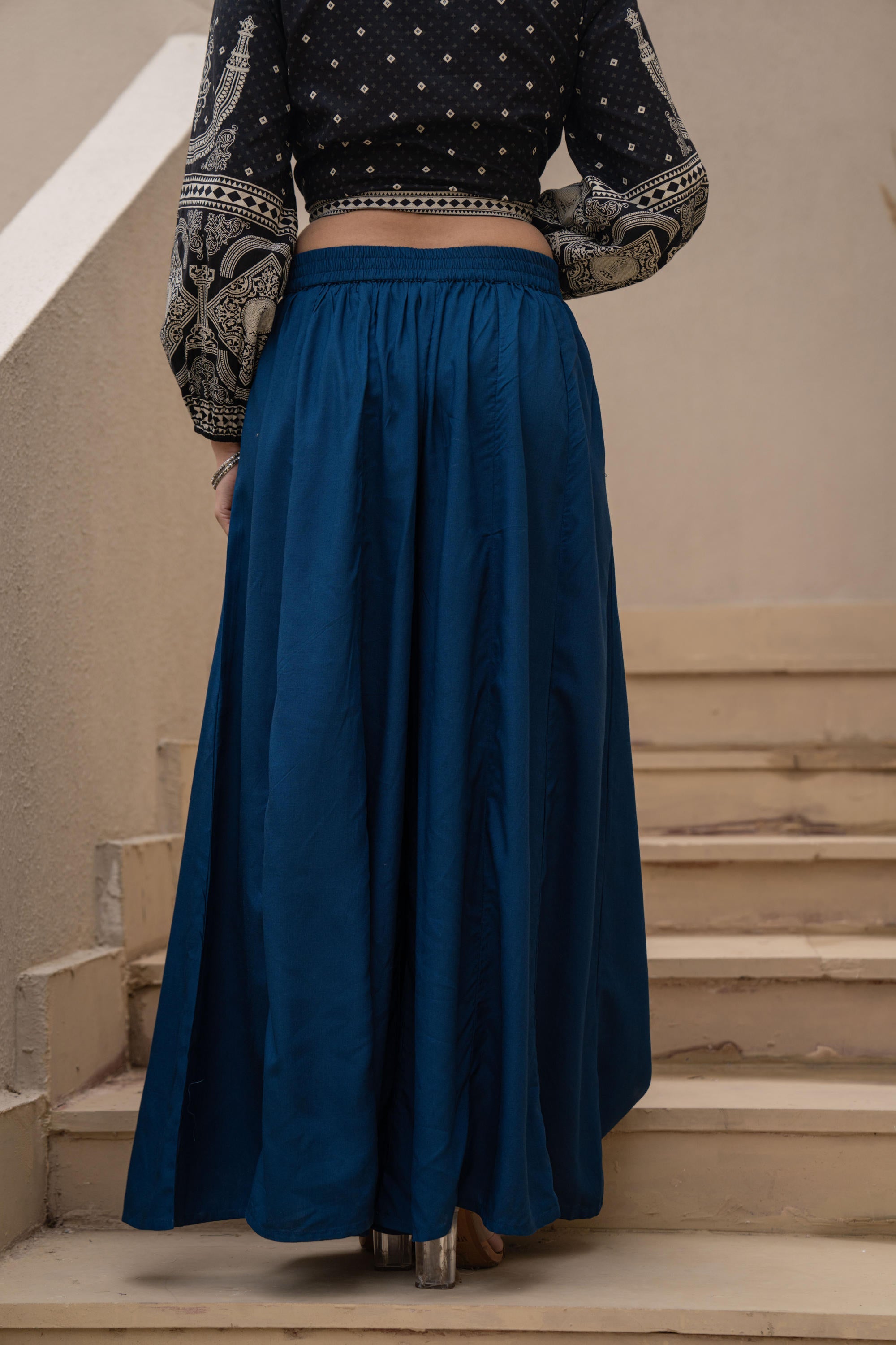 Navy Solid Viscose Palazzo Pants