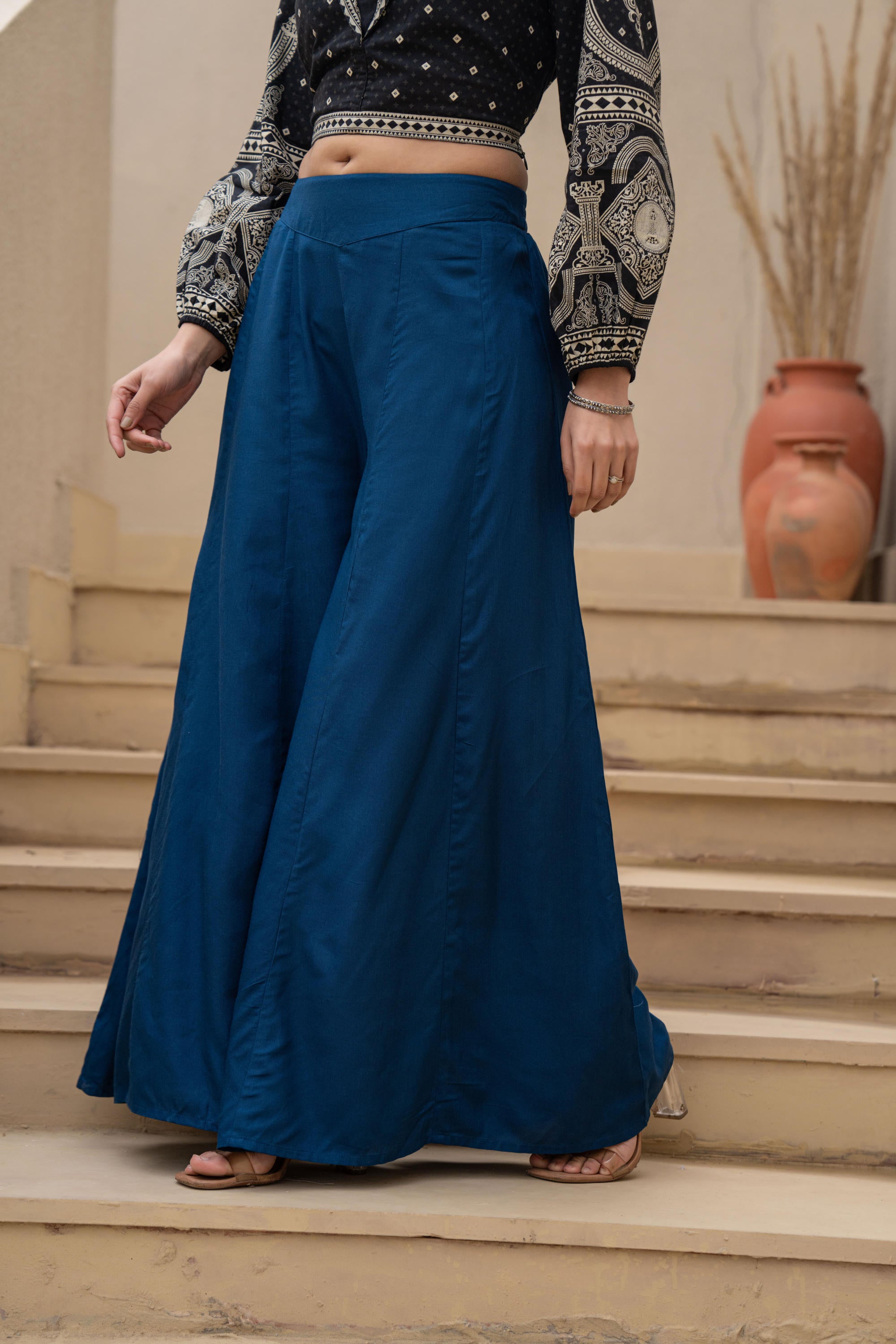 Navy Solid Viscose Palazzo Pants