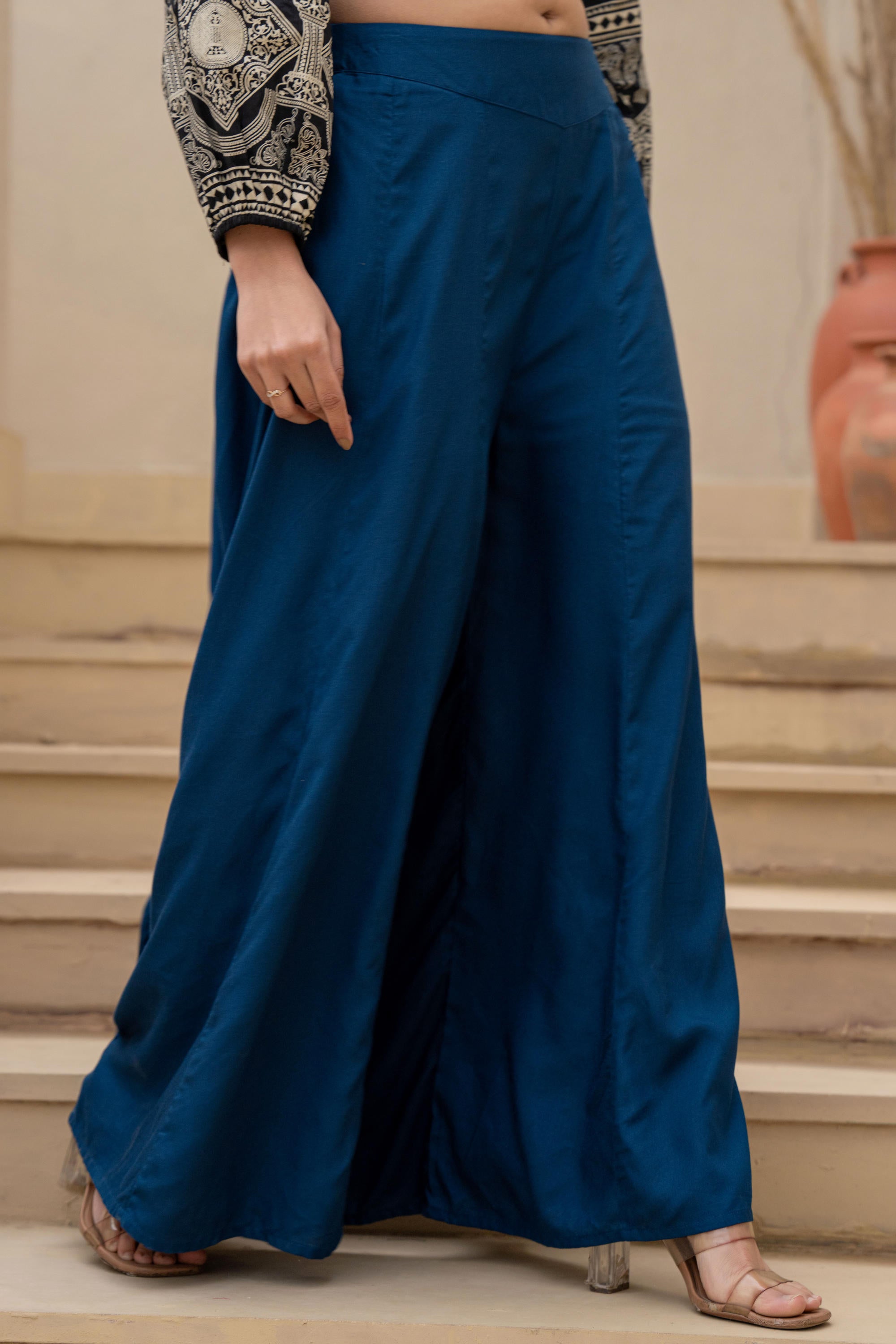 Navy Solid Viscose Palazzo Pants
