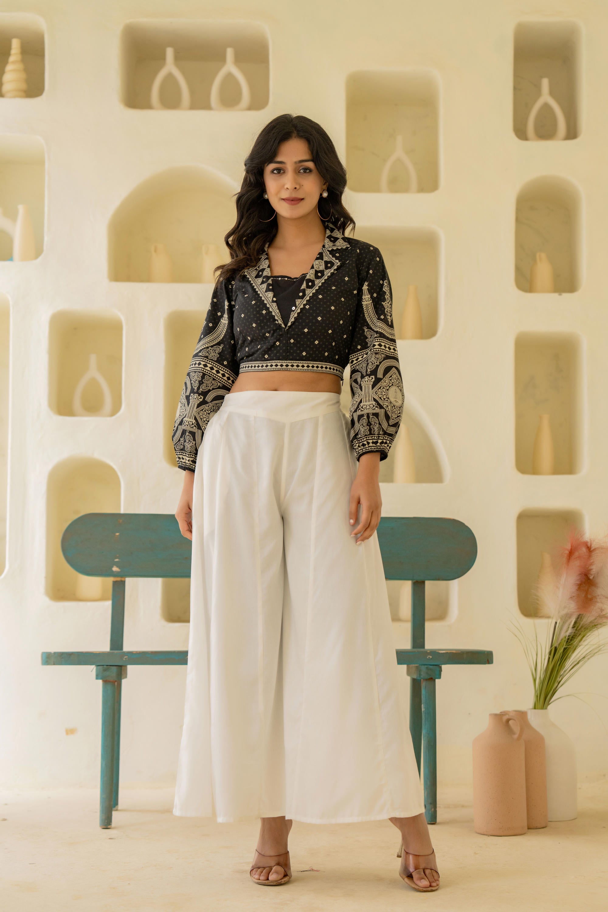 Off White Solid Viscose Palazzo Pants
