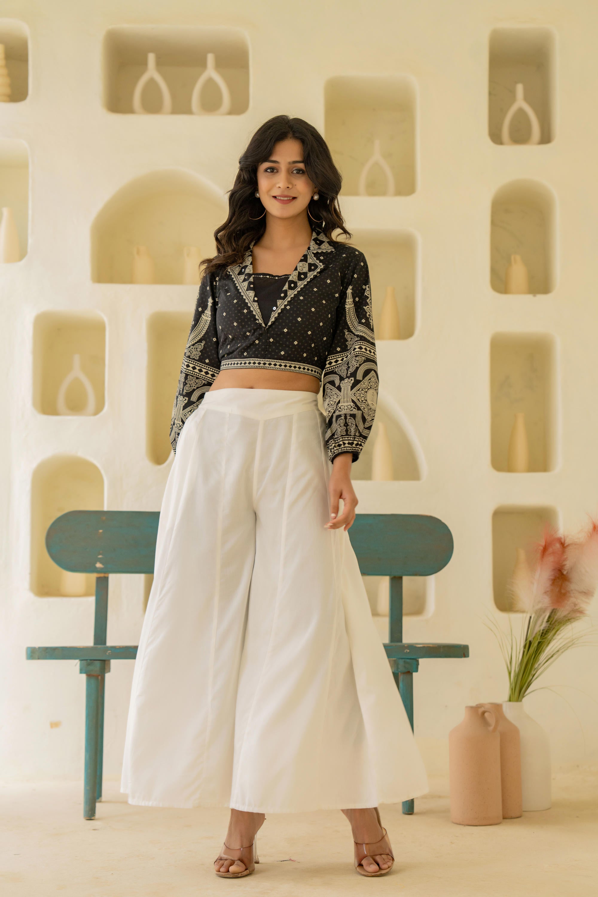 Off White Solid Viscose Palazzo Pants