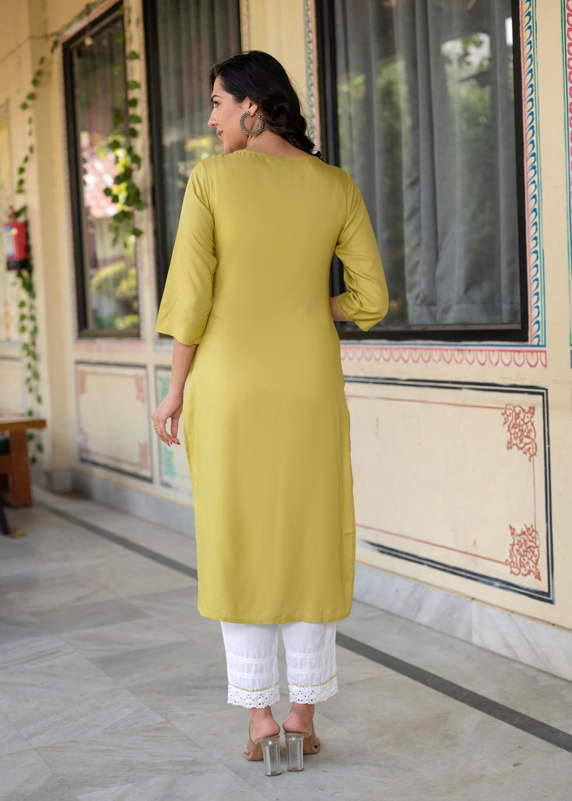Lime Viscose Geometric Printed Kurta