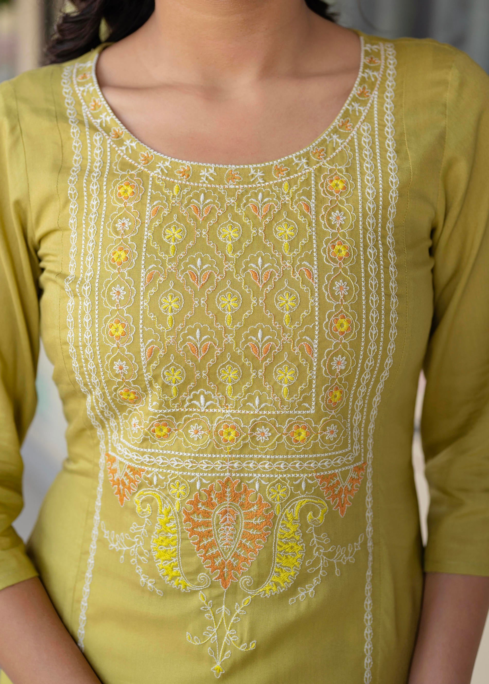 Lime Viscose Geometric Printed Kurta
