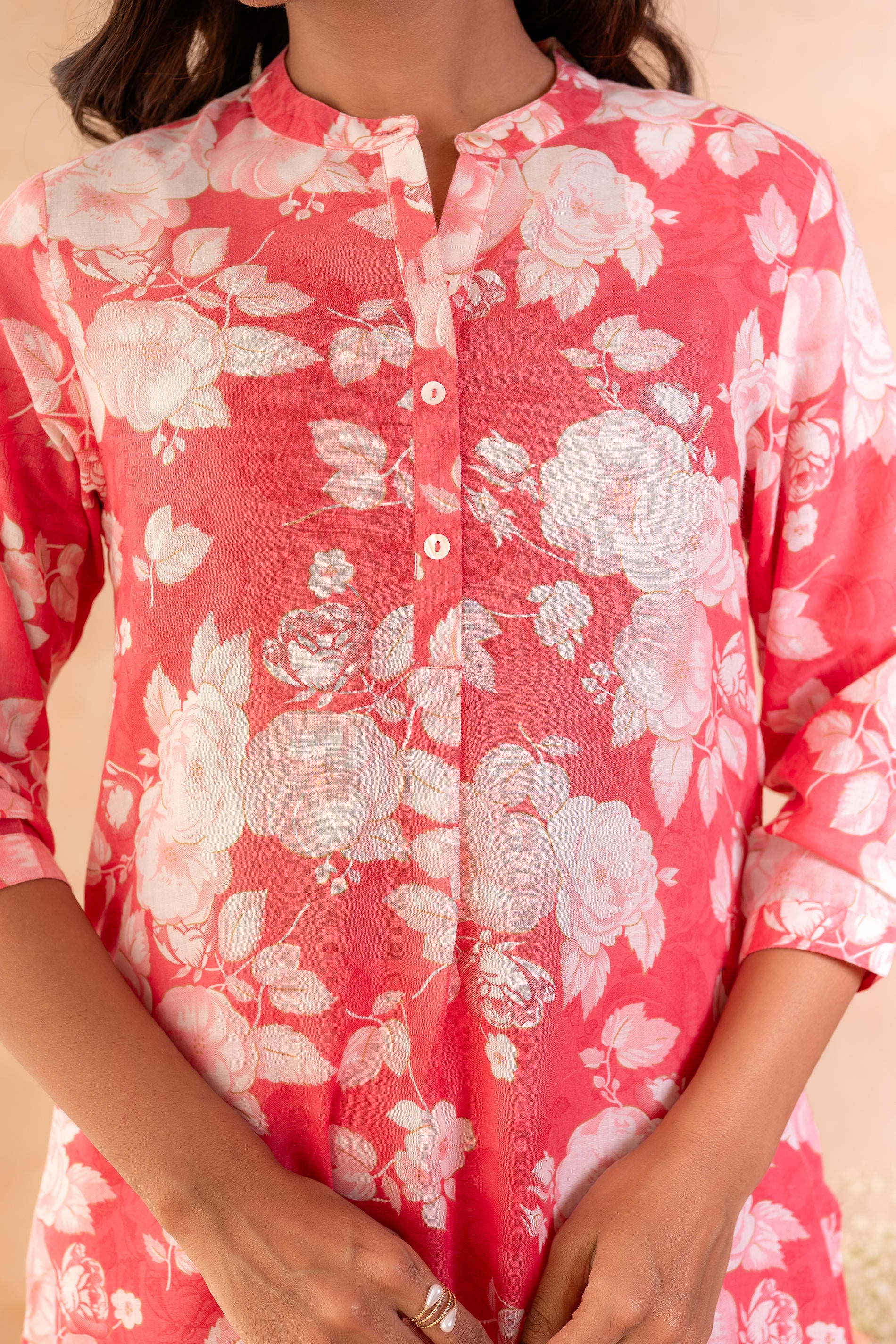 Red Bloom Floral Kurta And Pant Set