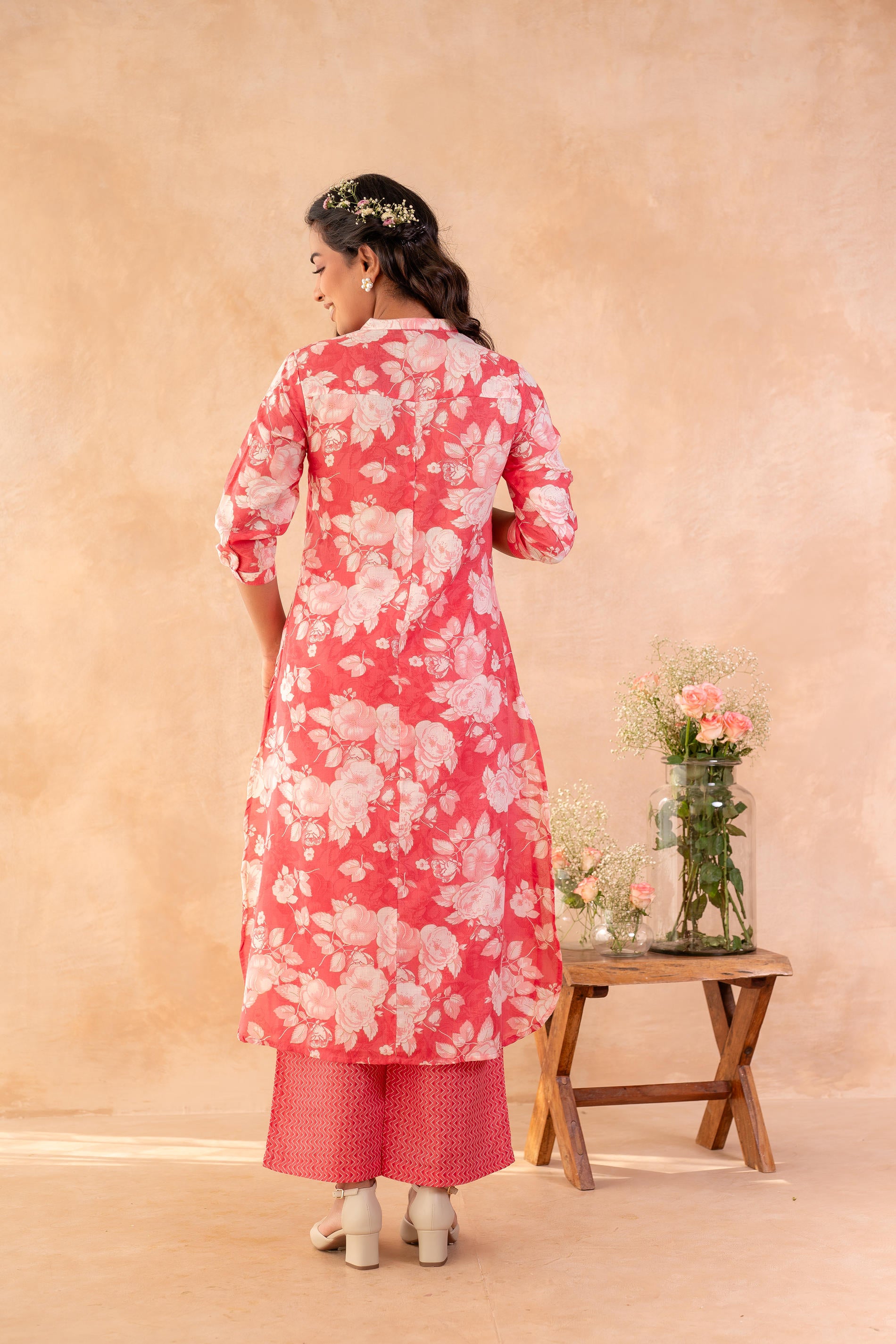 Red Bloom Floral Kurta And Pant Set