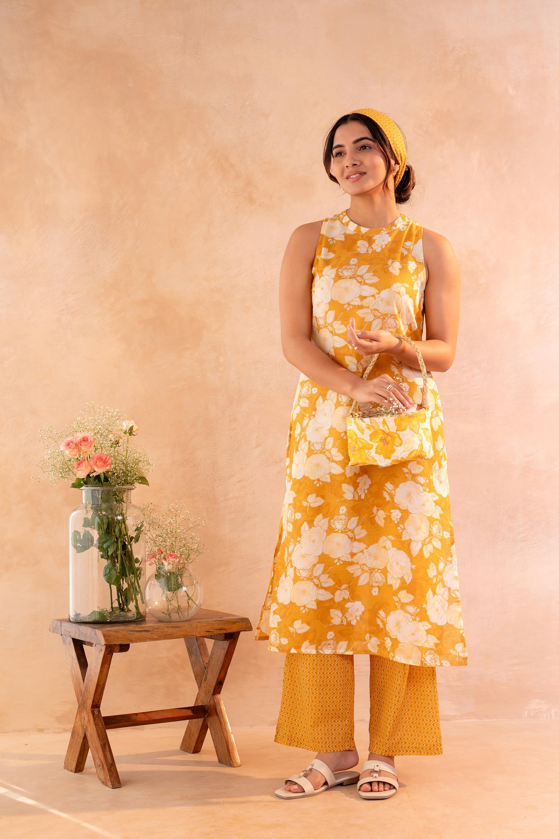 Sunlit Bloom Mustard Kurta And Pant Set