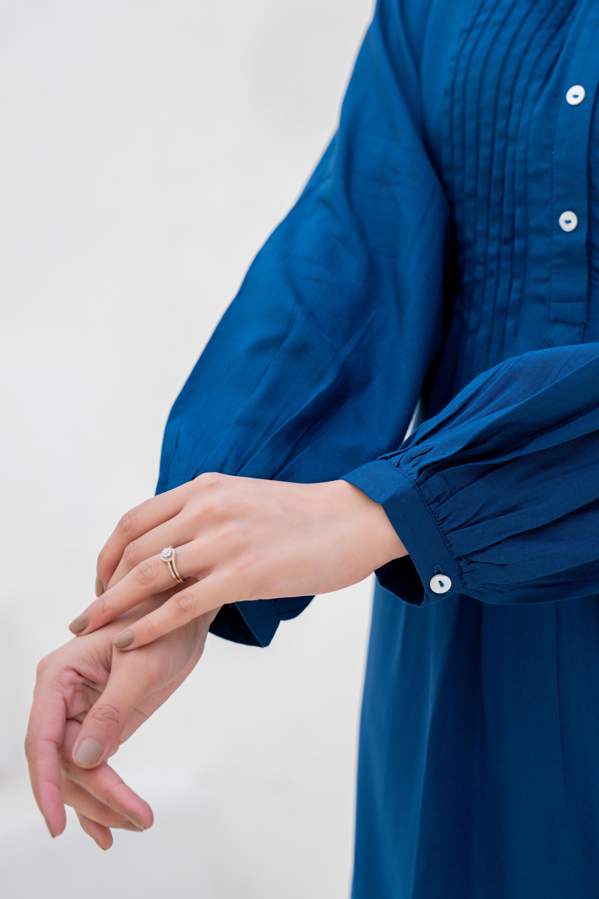 Navy Solid Viscose Tunic With Buttons & Lace