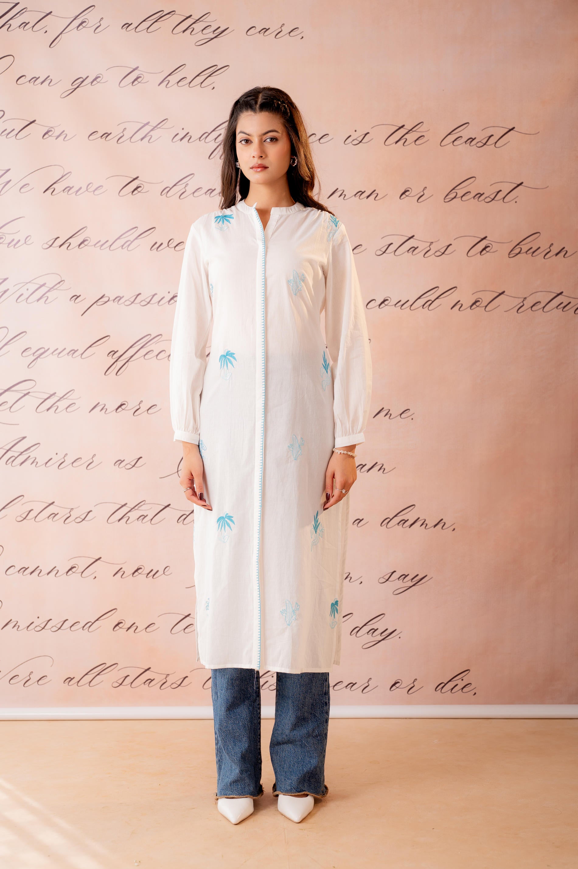 SkyBlue Embroidered A-Line Kurta