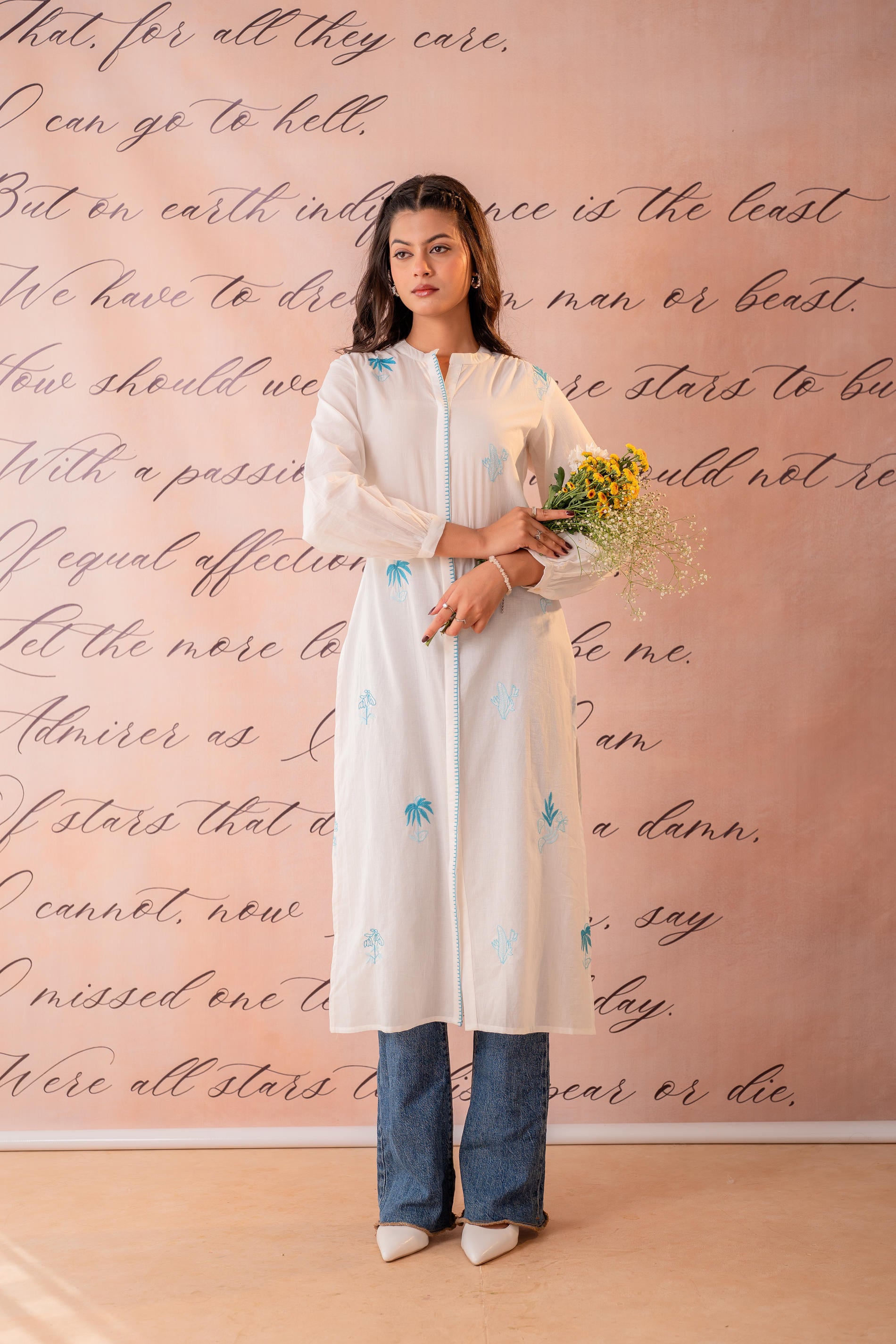SkyBlue Embroidered A-Line Kurta
