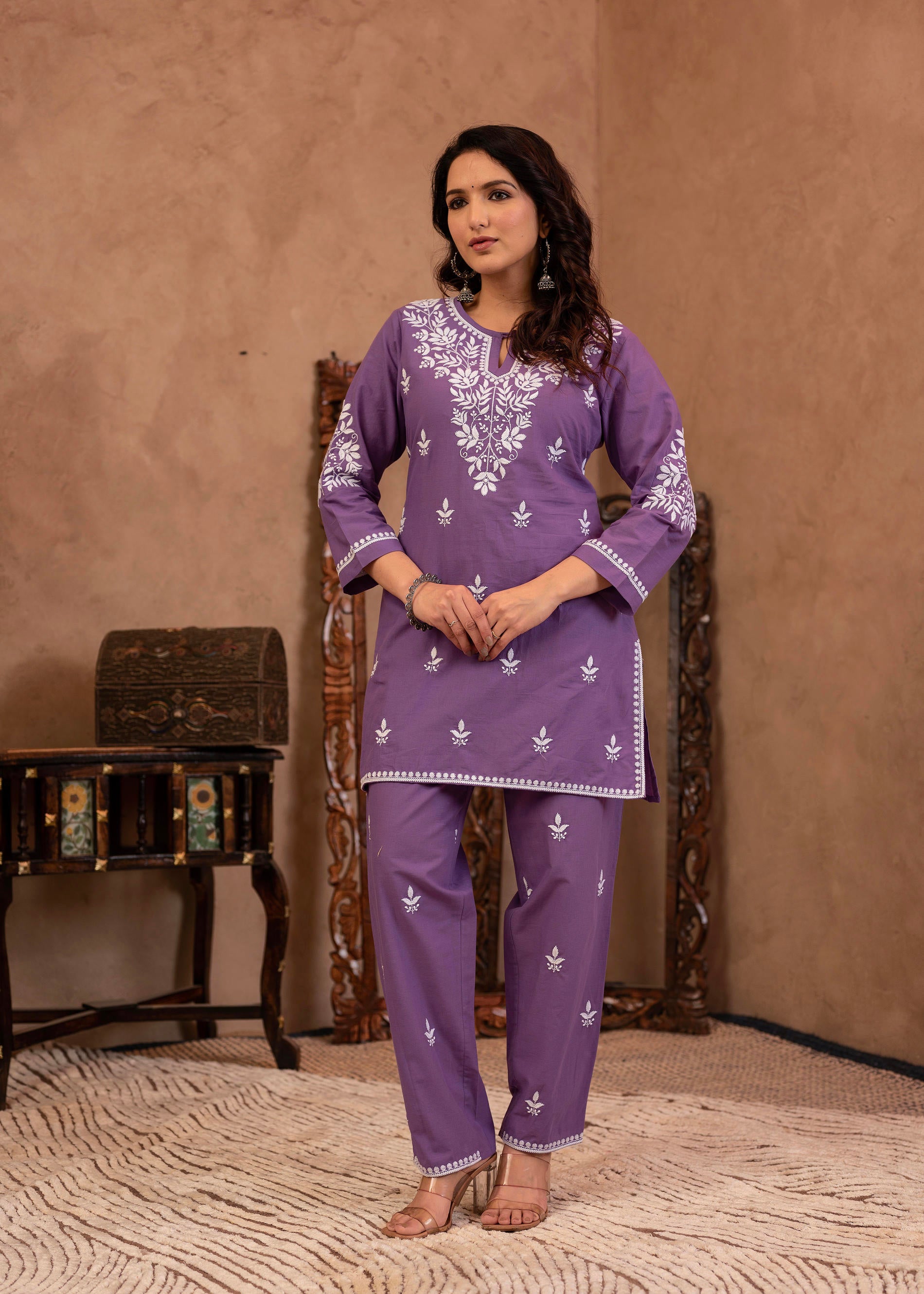 Lavender Serenity Thread-Embroidered Kurta Set