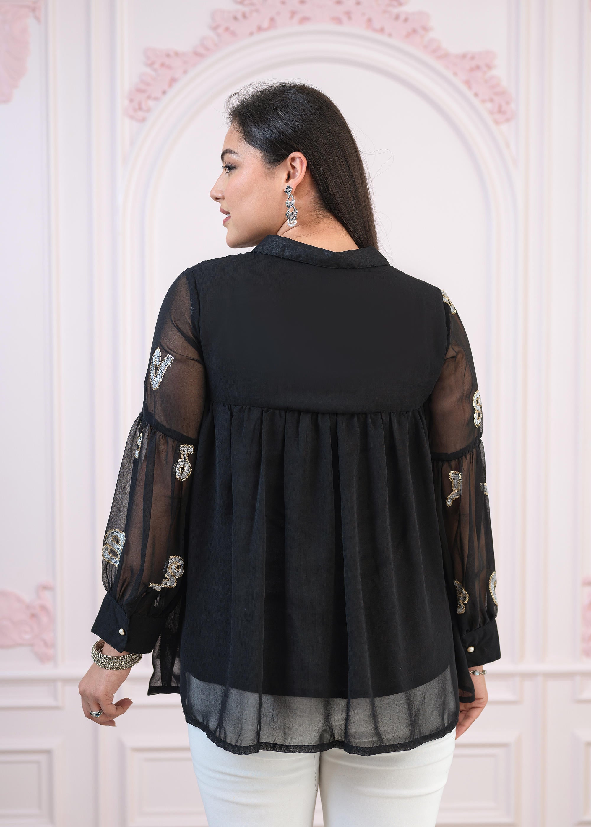 Black embroiderd and sequince tunic with buttons