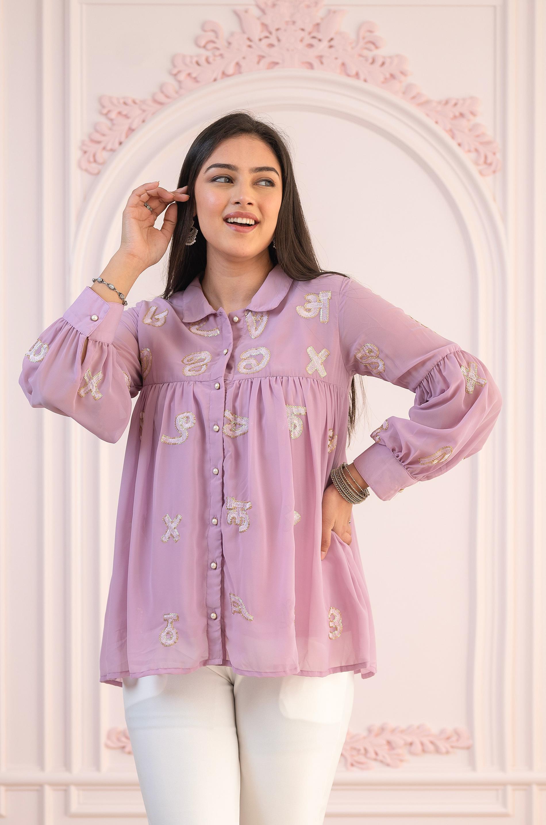 Lavender Embroidered Cotton Tunic Kurta
