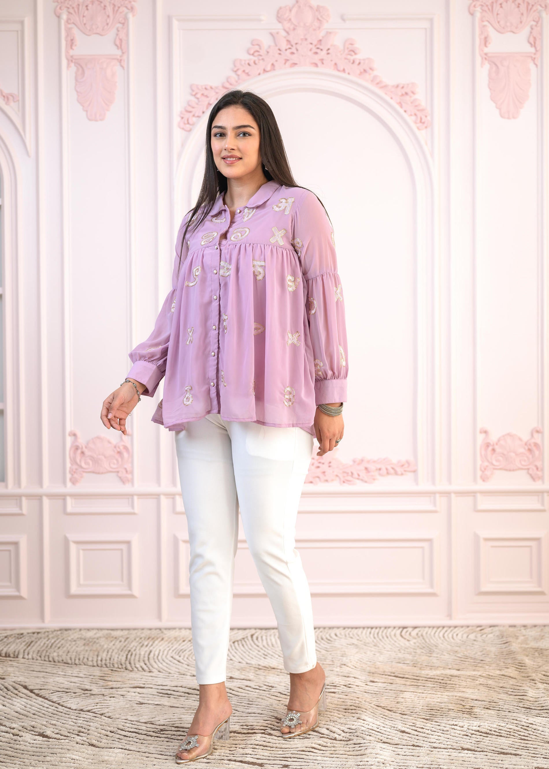 Lavender Embroidered Cotton Tunic Kurta