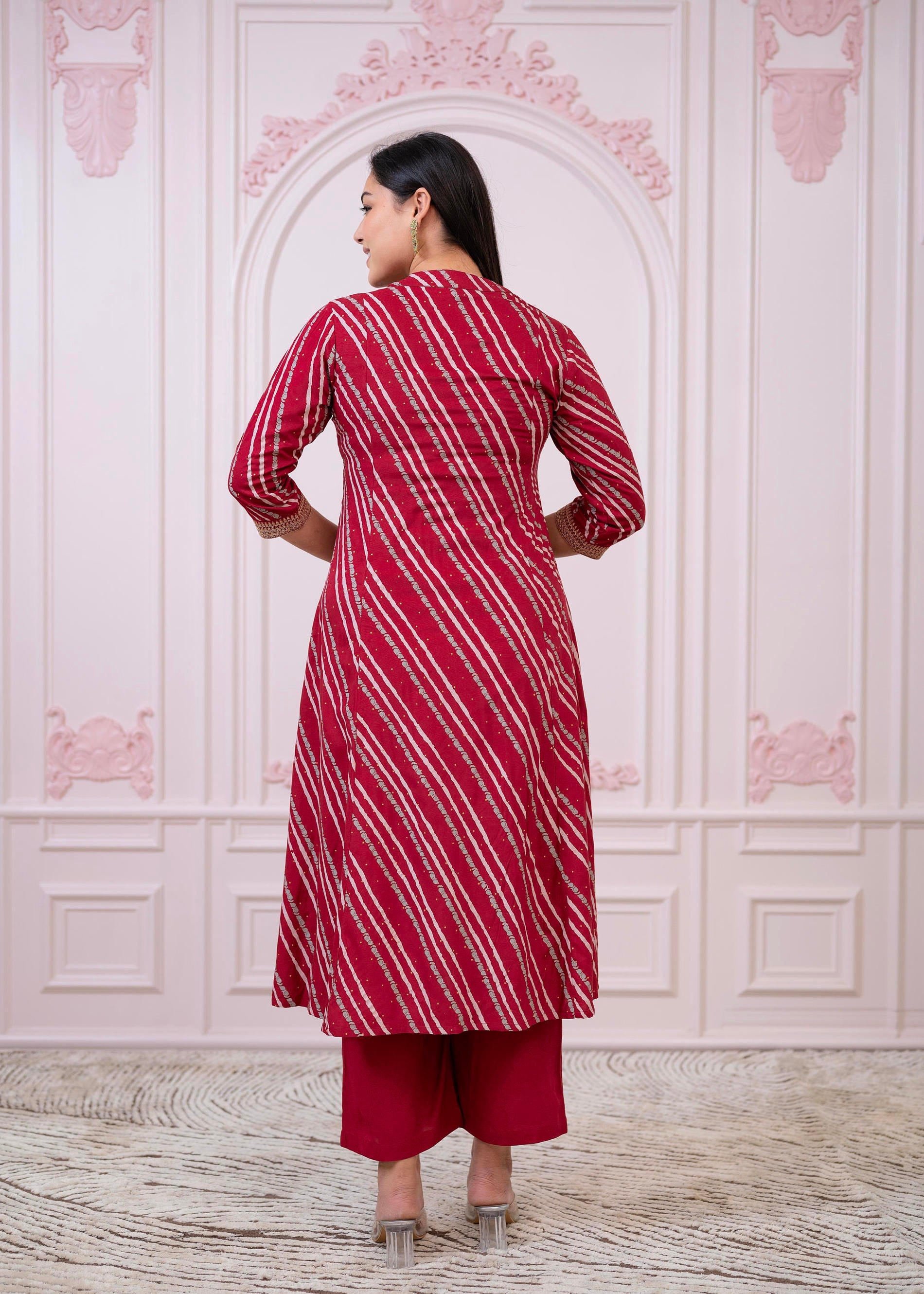 Maroon Angrakha-Style Kurta Set with Gota Work and Dupatta