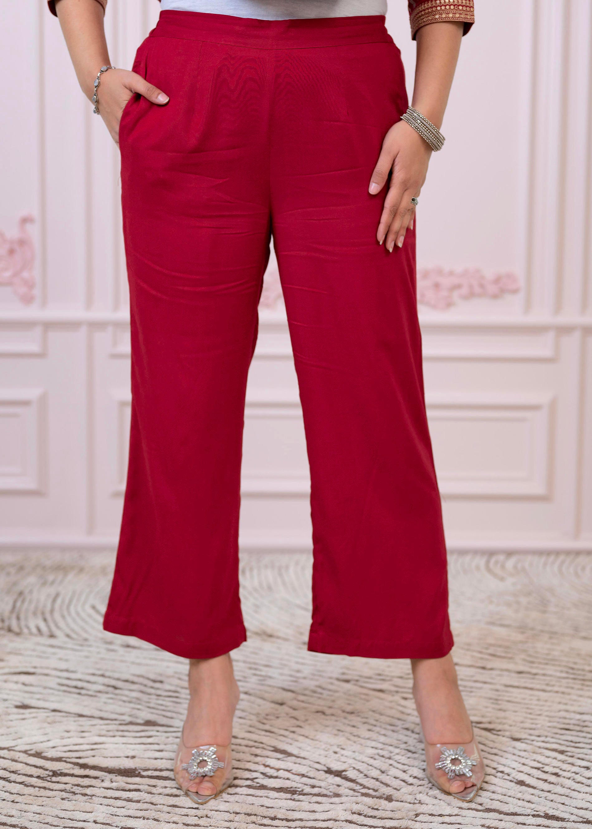 Maroon Angrakha-Style Kurta Set with Gota Work and Dupatta