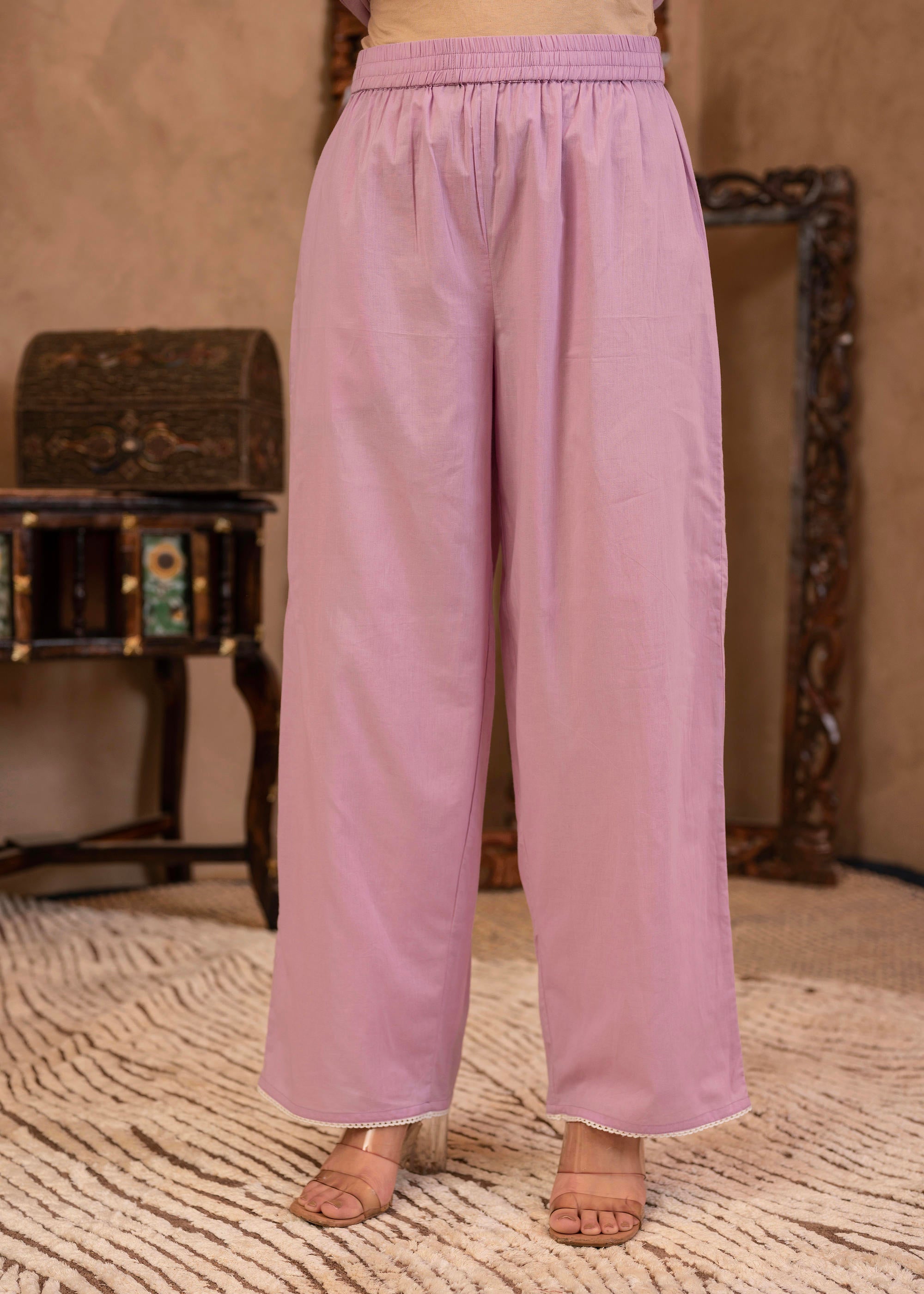 Lavender Embroidered Cotton Kurta with Palazzo