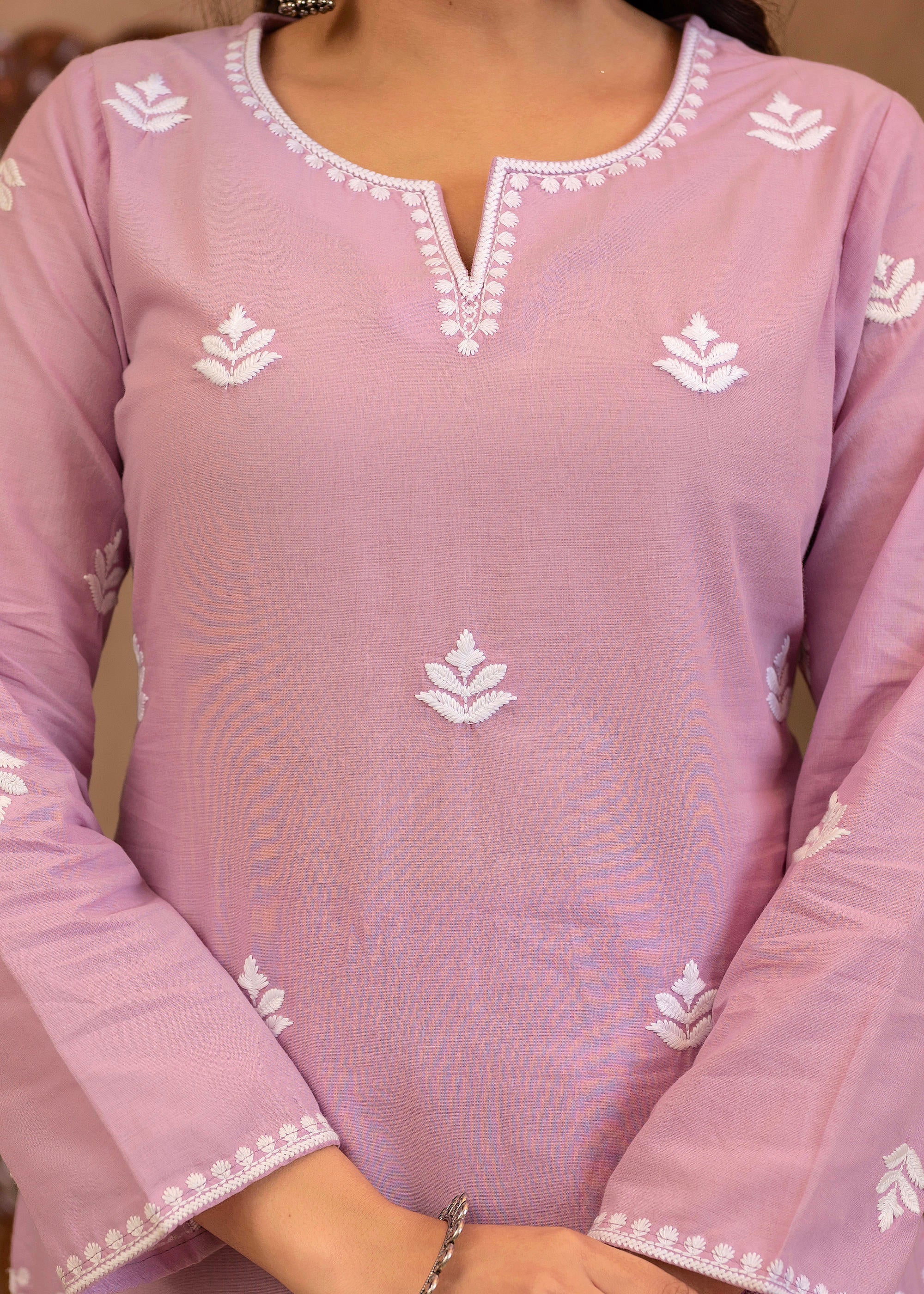 Lavender Embroidered Cotton Kurta with Palazzo