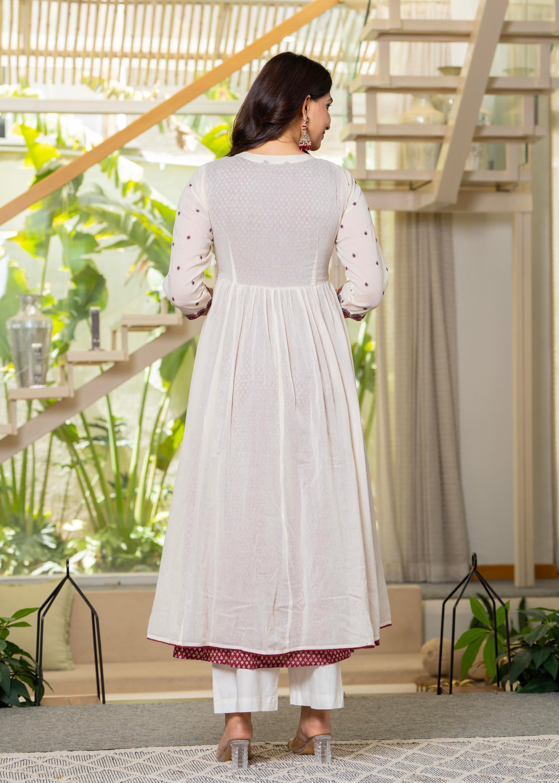 Cotton Fit & Flare Layered Dress with Thread Work & Buttons