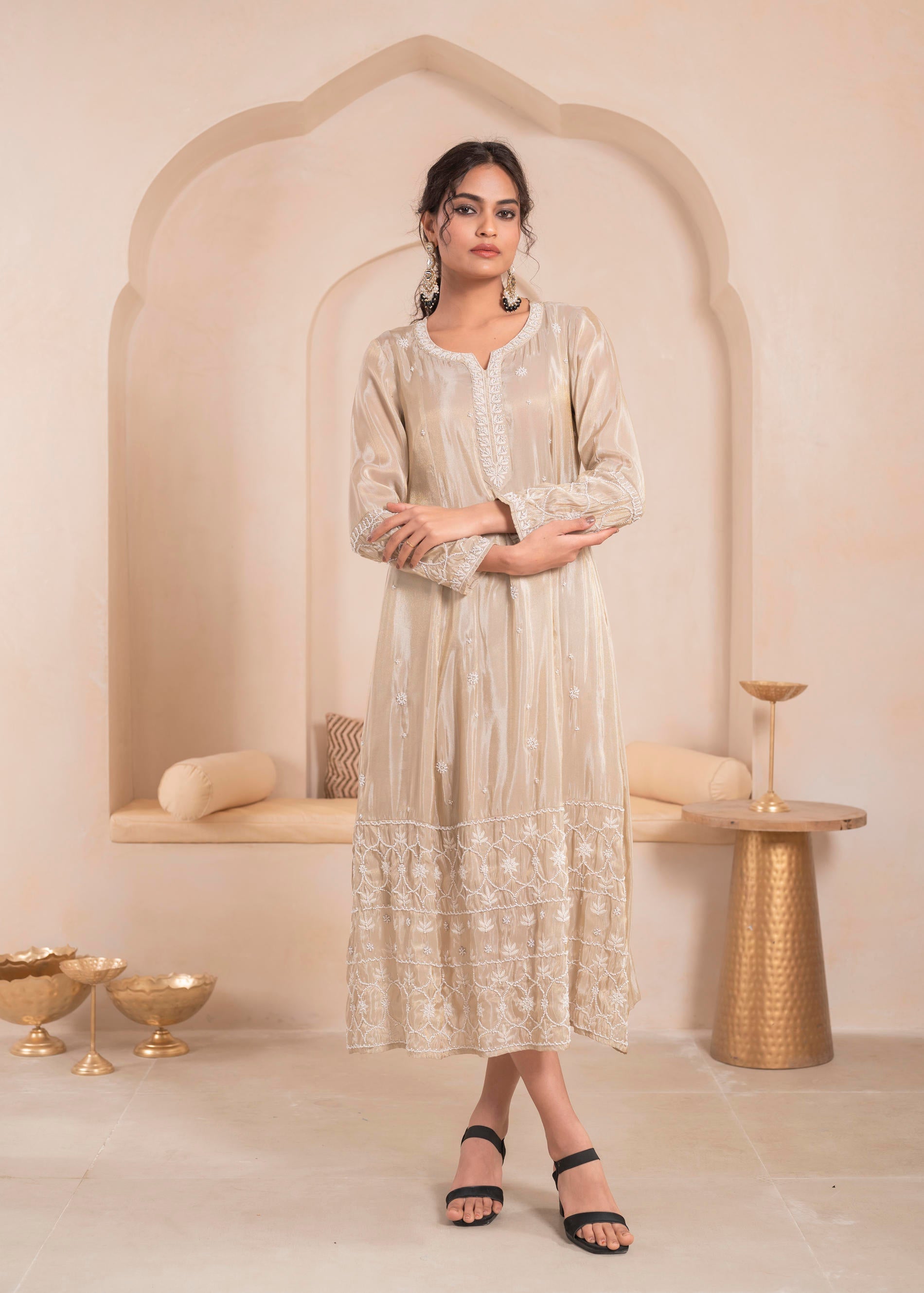 Embroidered Dress with Subtle Shimmer and Dupatta