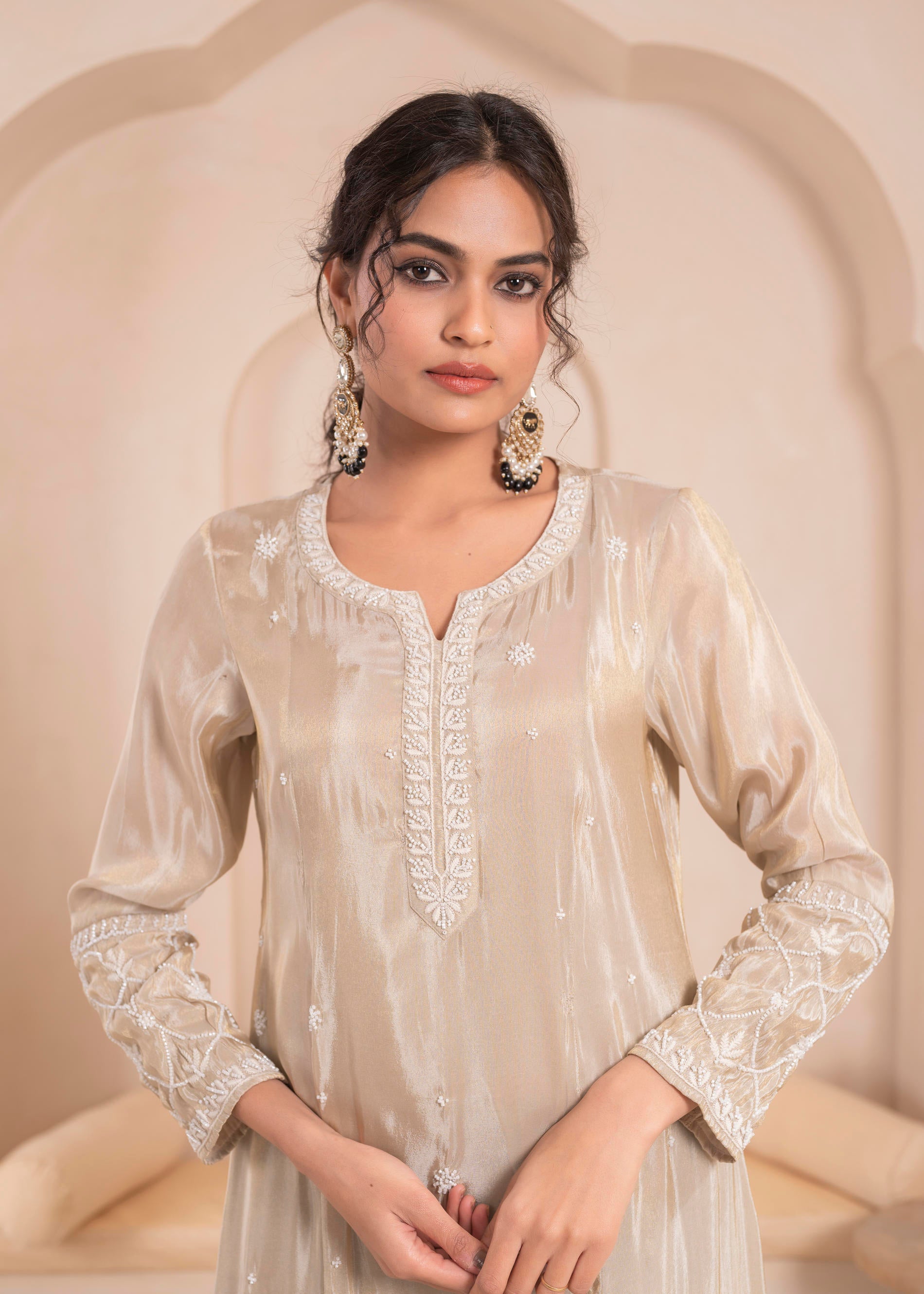 Embroidered Dress with Subtle Shimmer and Dupatta