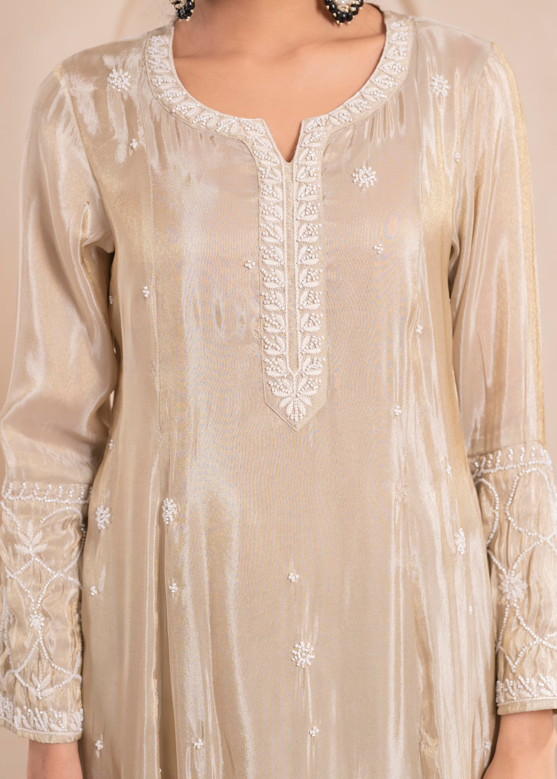 Embroidered Dress with Subtle Shimmer and Dupatta