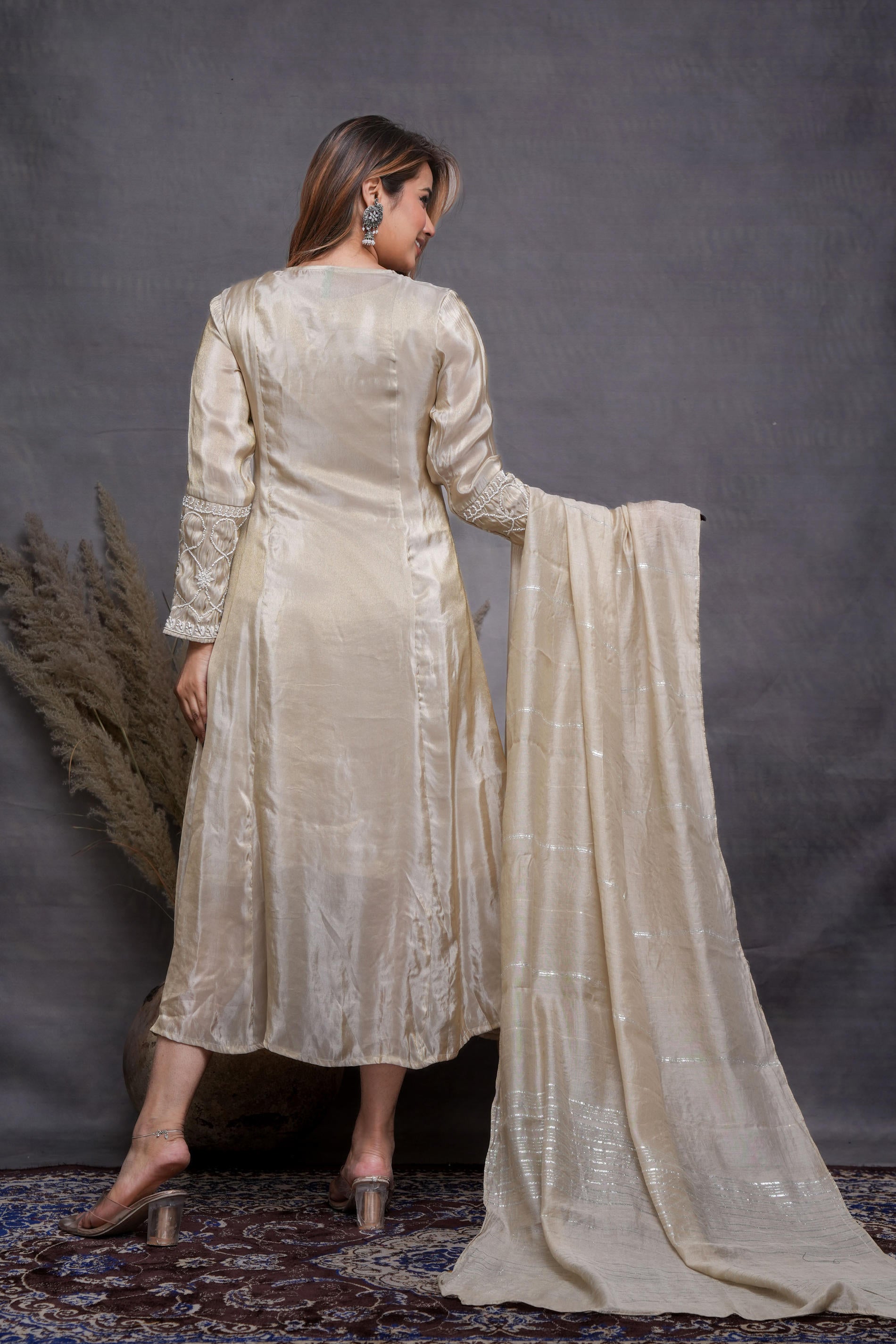 Embroidered Dress with Subtle Shimmer and Dupatta