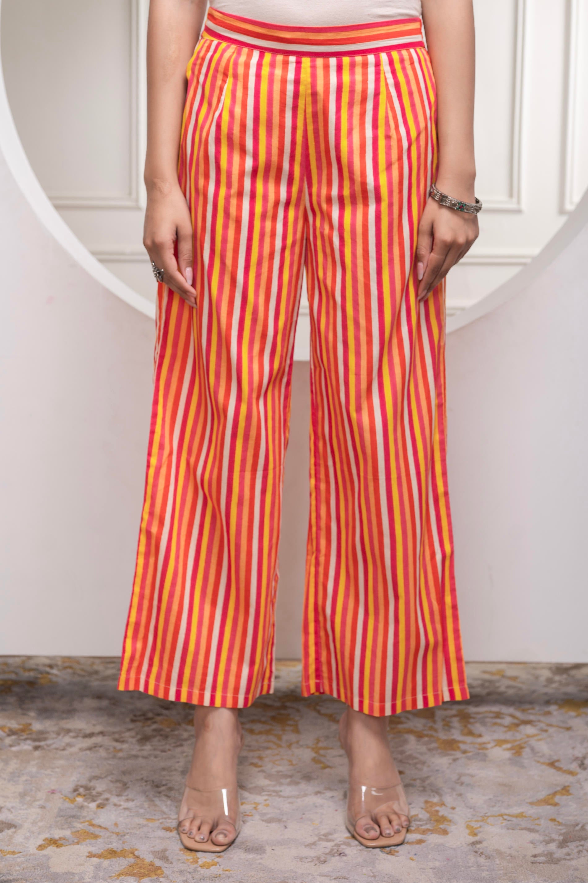 Mustard Cotton Kurta Pant & Chiffon Dupatta Set with Embroidered Floral Thread & Mirror Work