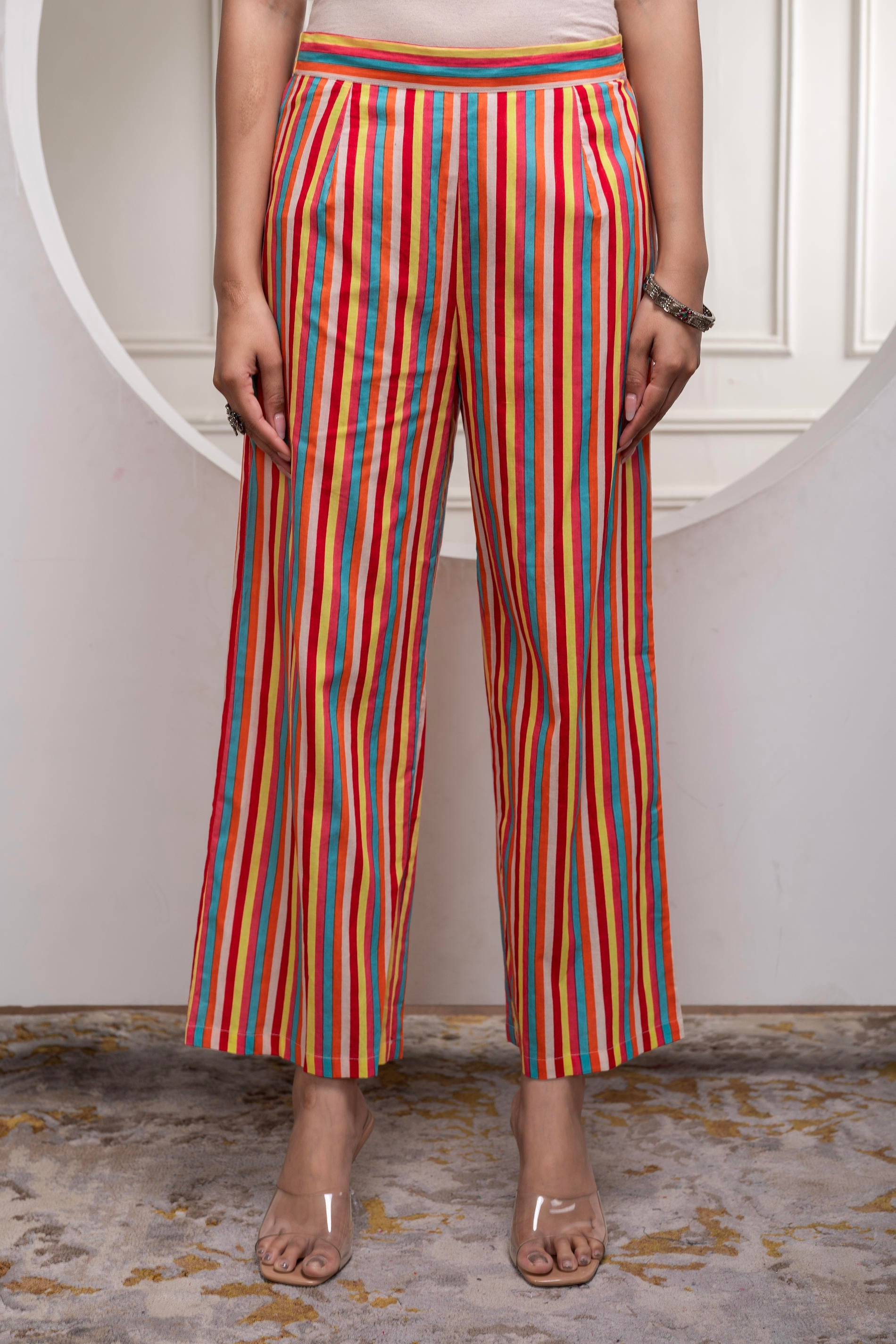 Skyblue Cotton Kurta Pant & Chiffon Dupatta Set with Embroidered Floral Thread & Mirror Work