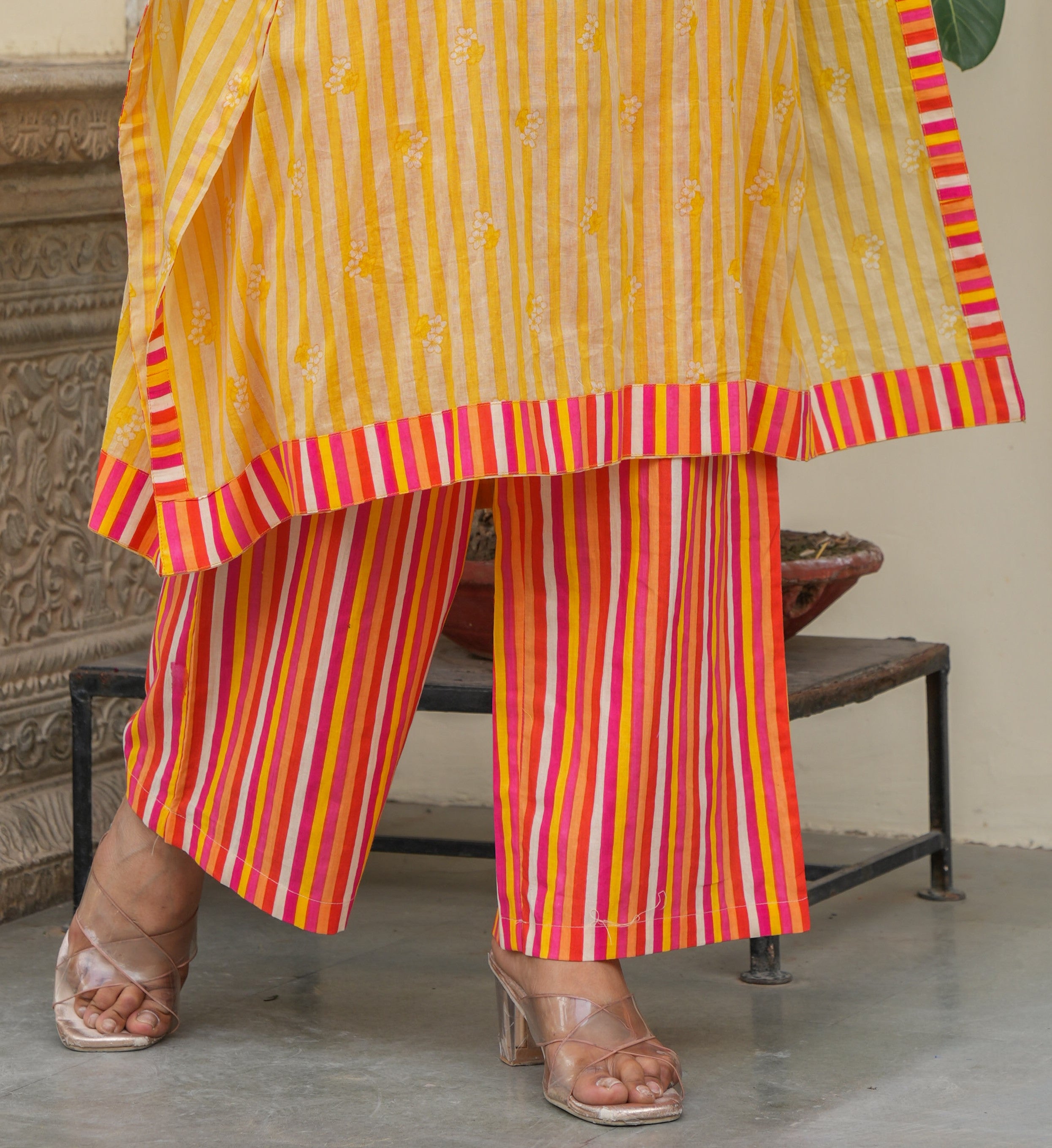 Women Mustard Kaftan & Pant Set