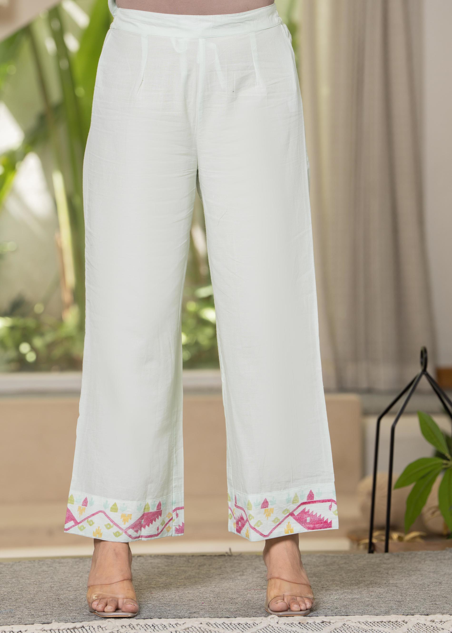 Pista Green Striped Kurta Set with Tribal Print Detailing and Dupatta