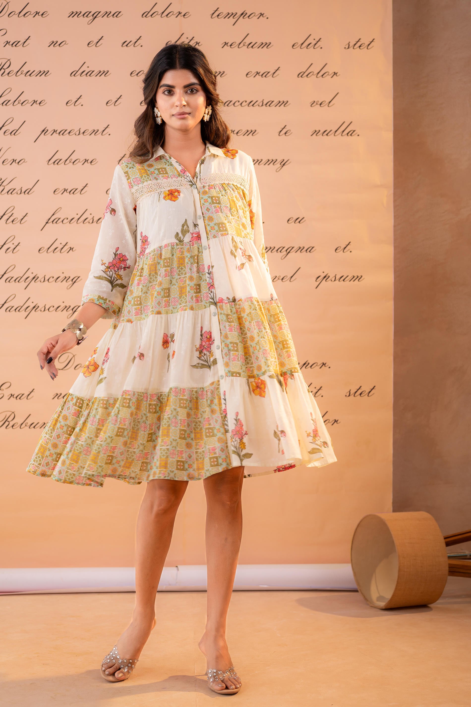 Off-White Meadow Patchwork Tier Dress