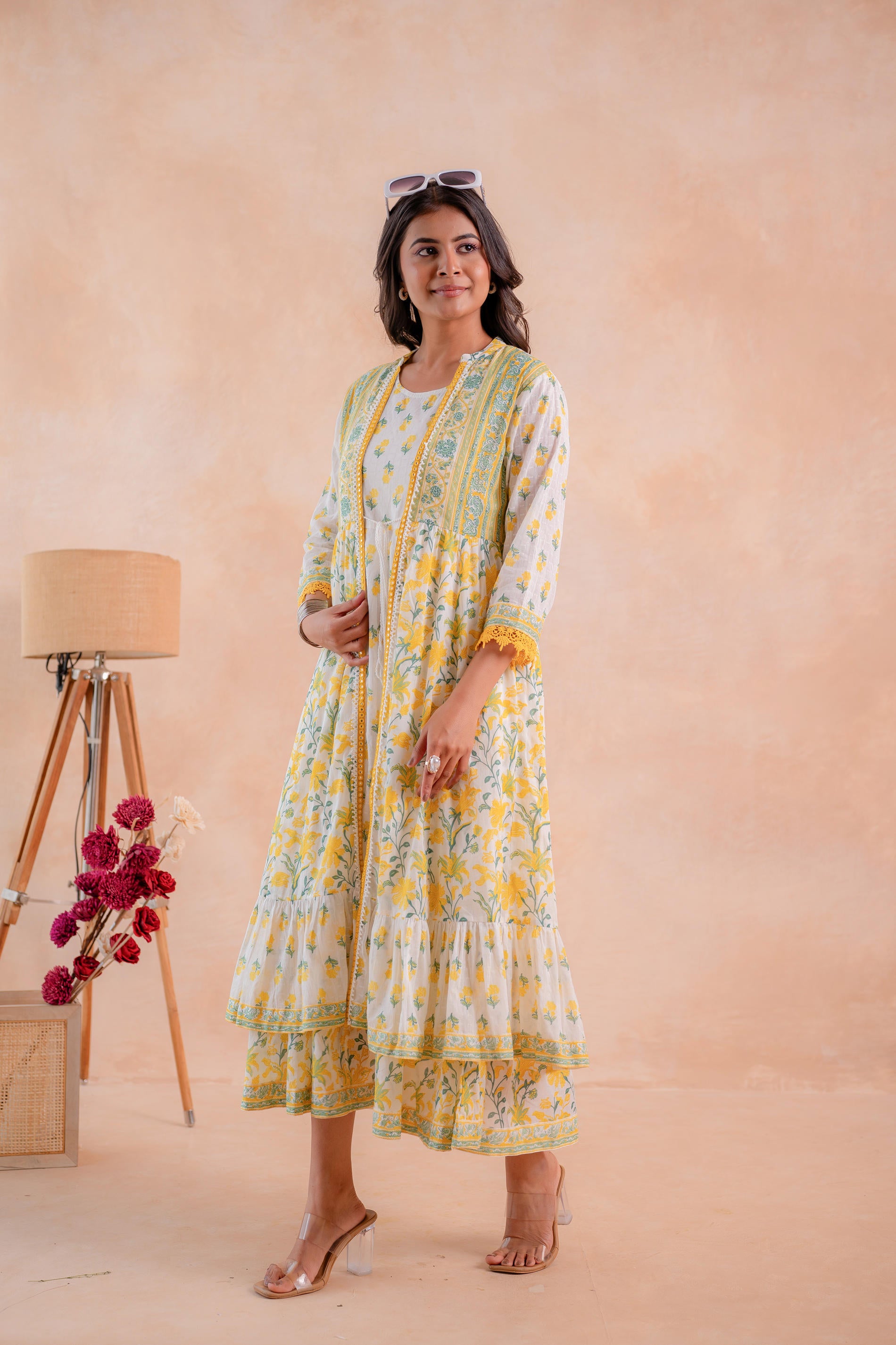 Sunlit Gulbahaar Floral Tiered Dress