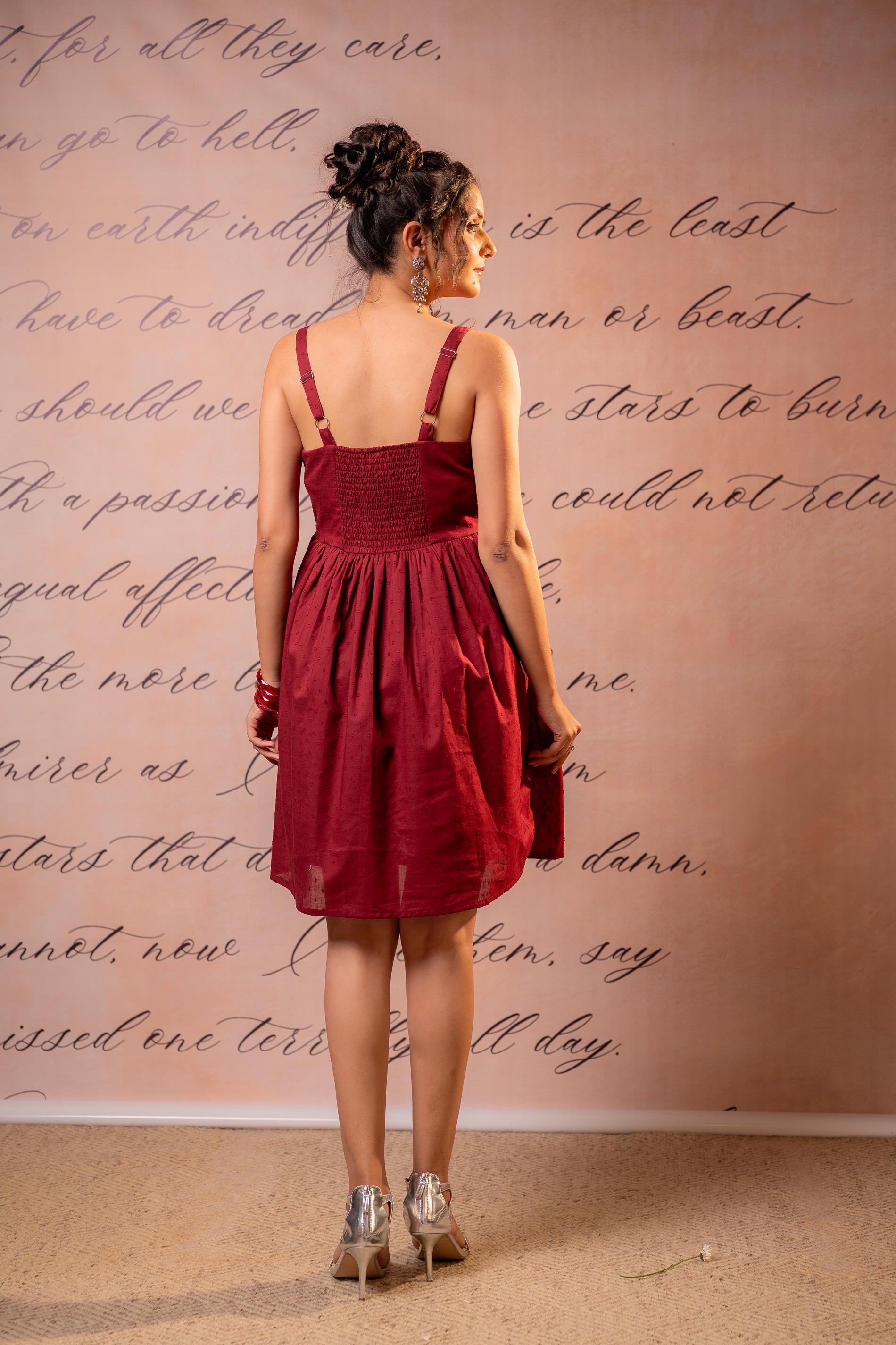 Classic Maroon Sleeveless Embroidered Flared Dress