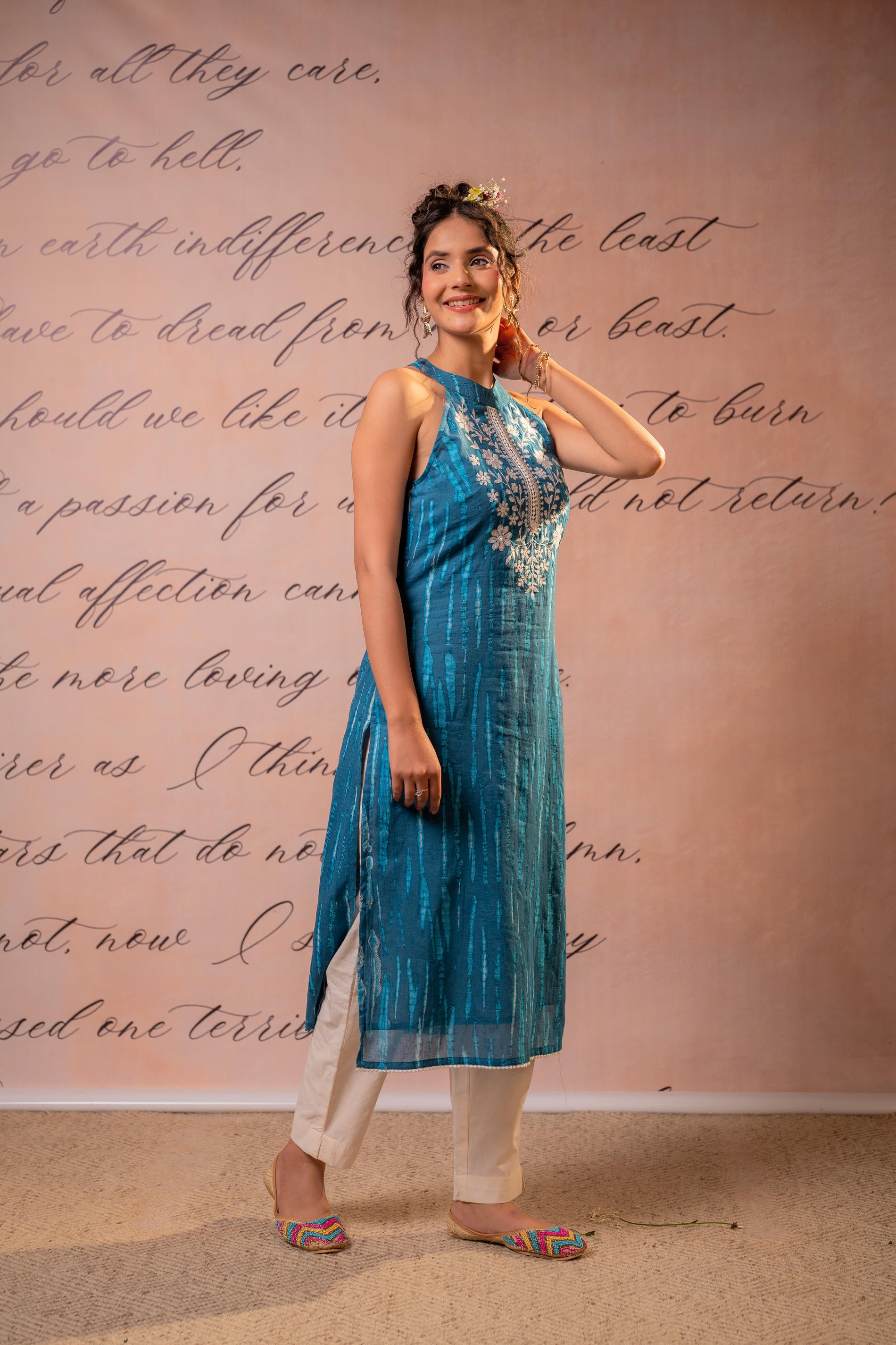 Midnight Meadow Indigo Halter Kurta