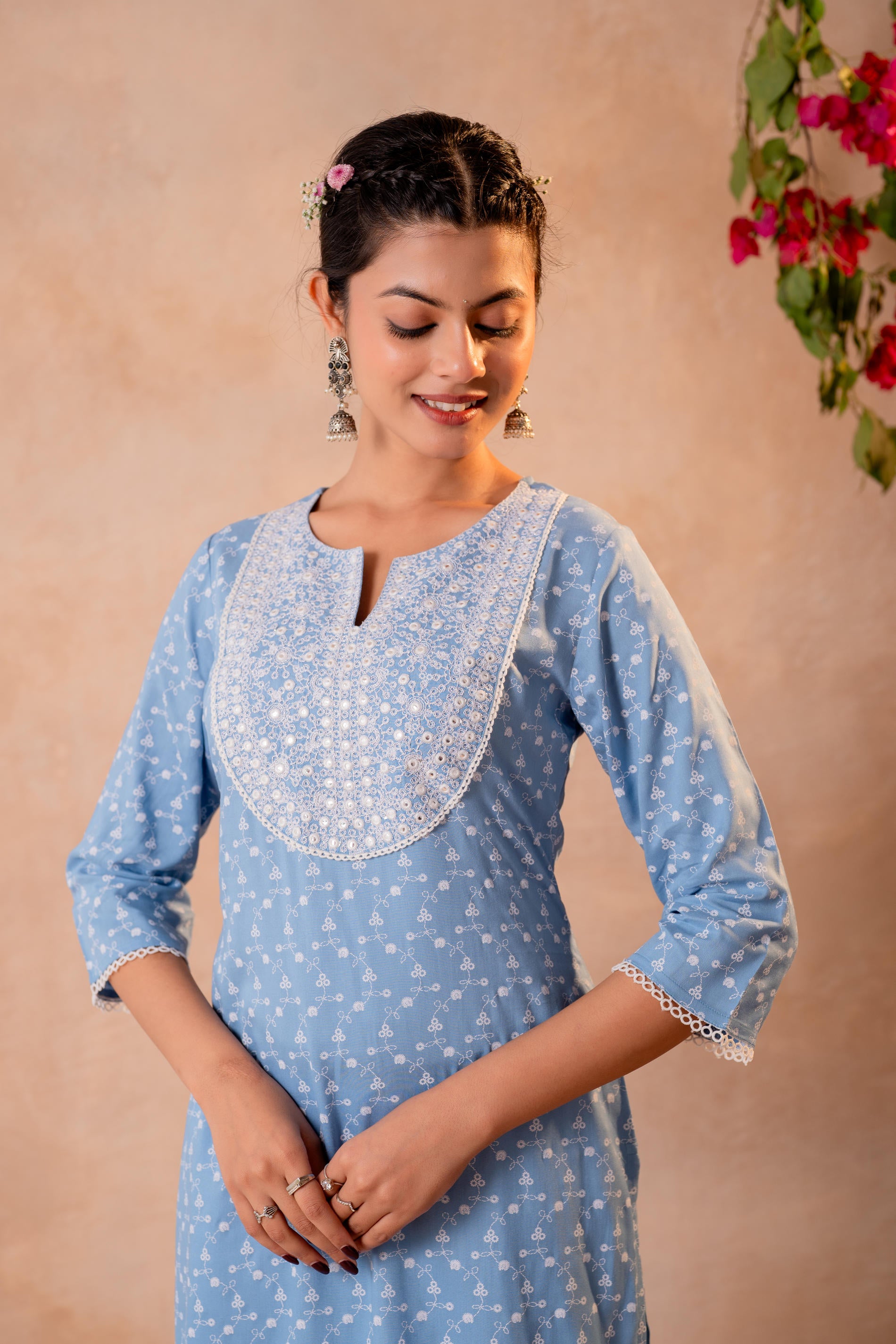 Sky Blue Yoke Printed Kurta
